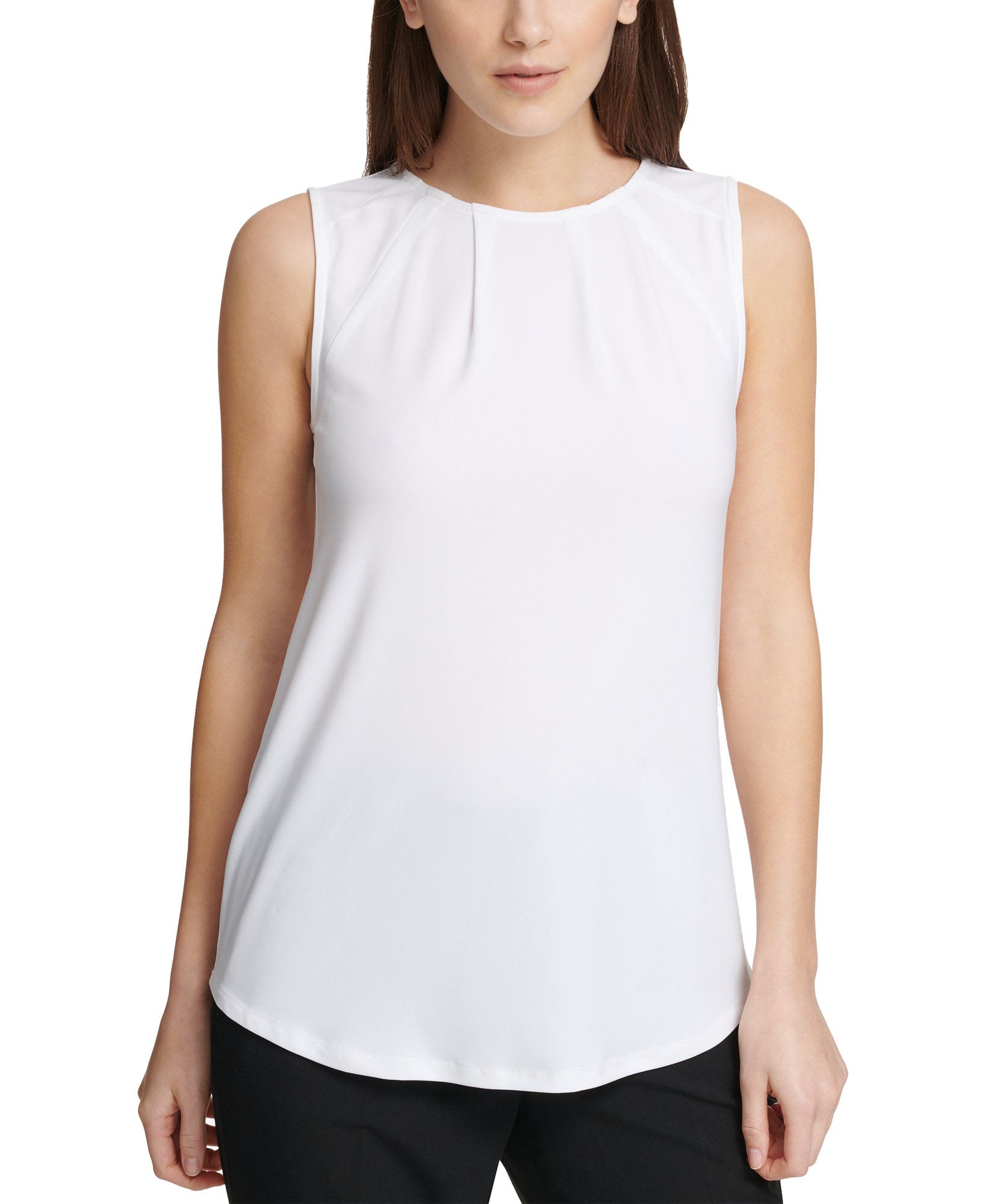 DKNY Women Pleated Neck Top Linen White