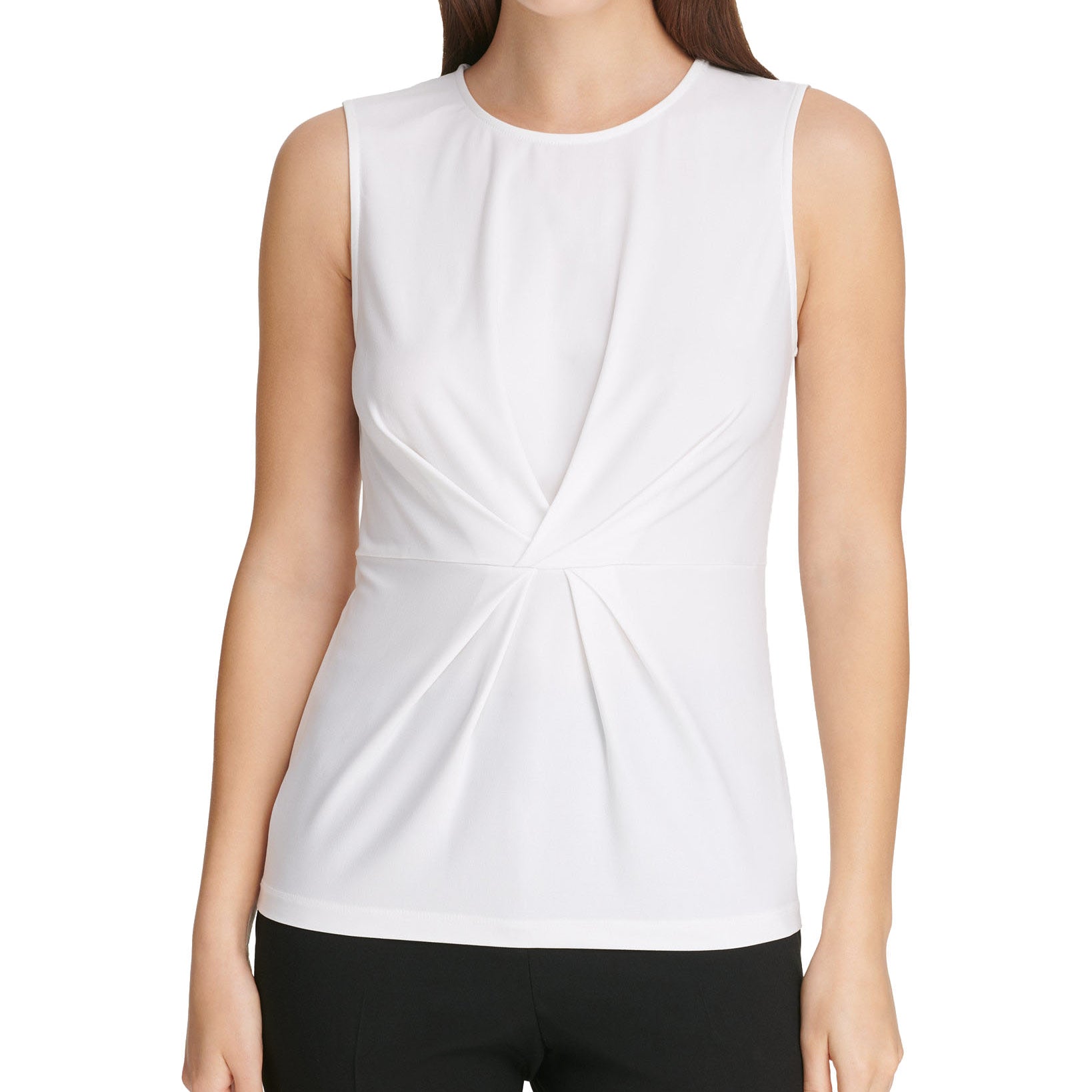 DKNY Women Center Pleat Top Linen White
