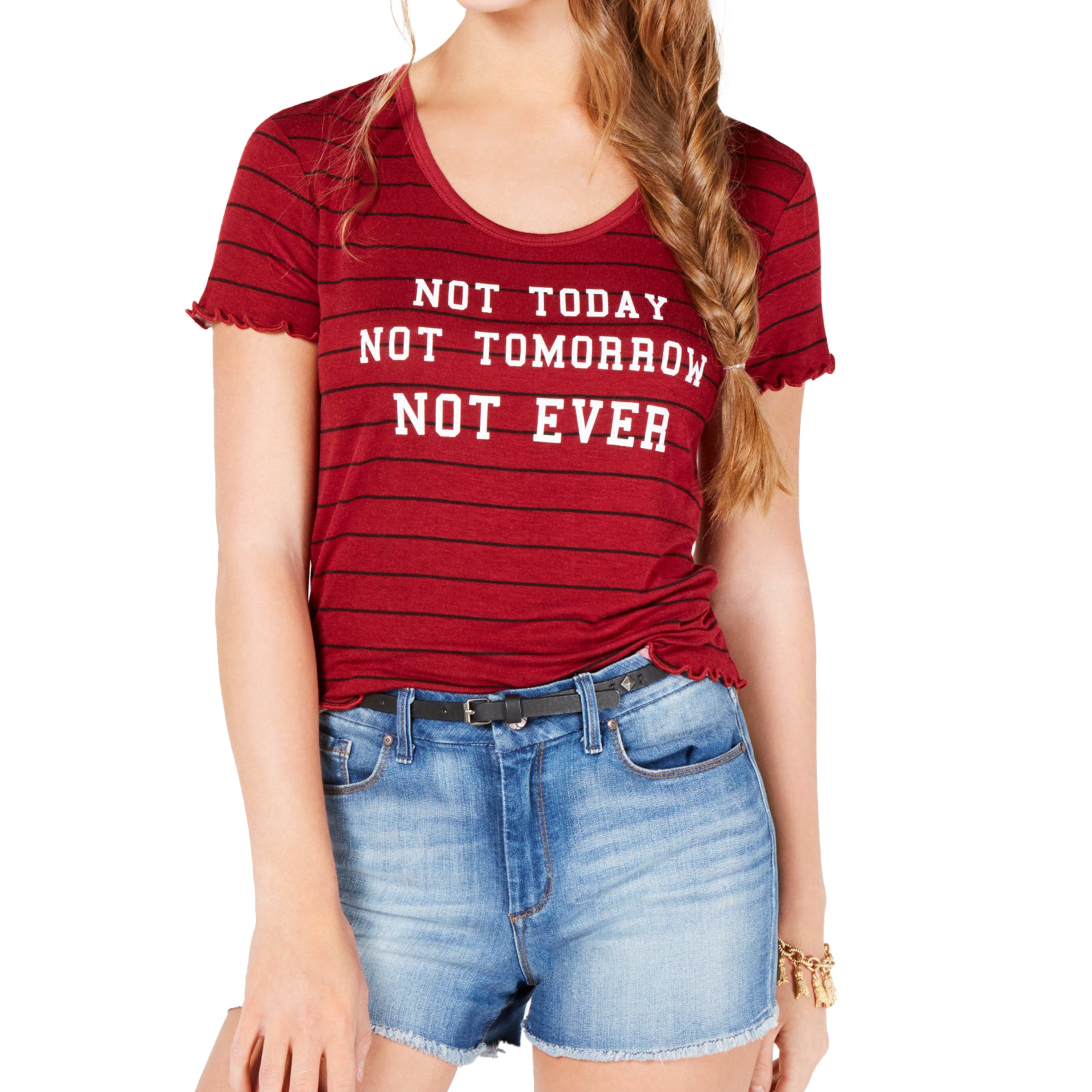 Rebellious One Not Today Striped Graphic T Shirt Burgundy