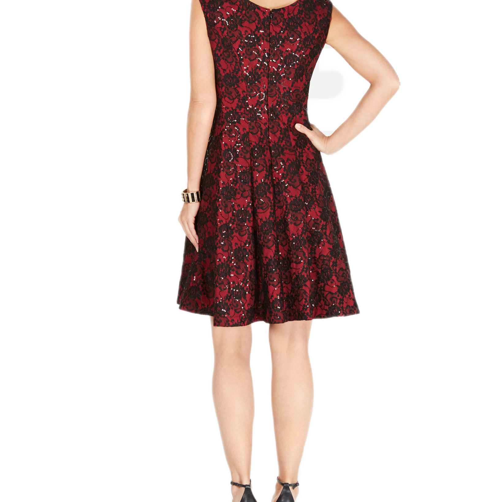 INC International Concepts Women Sequined Lace Fit & Flare Dress