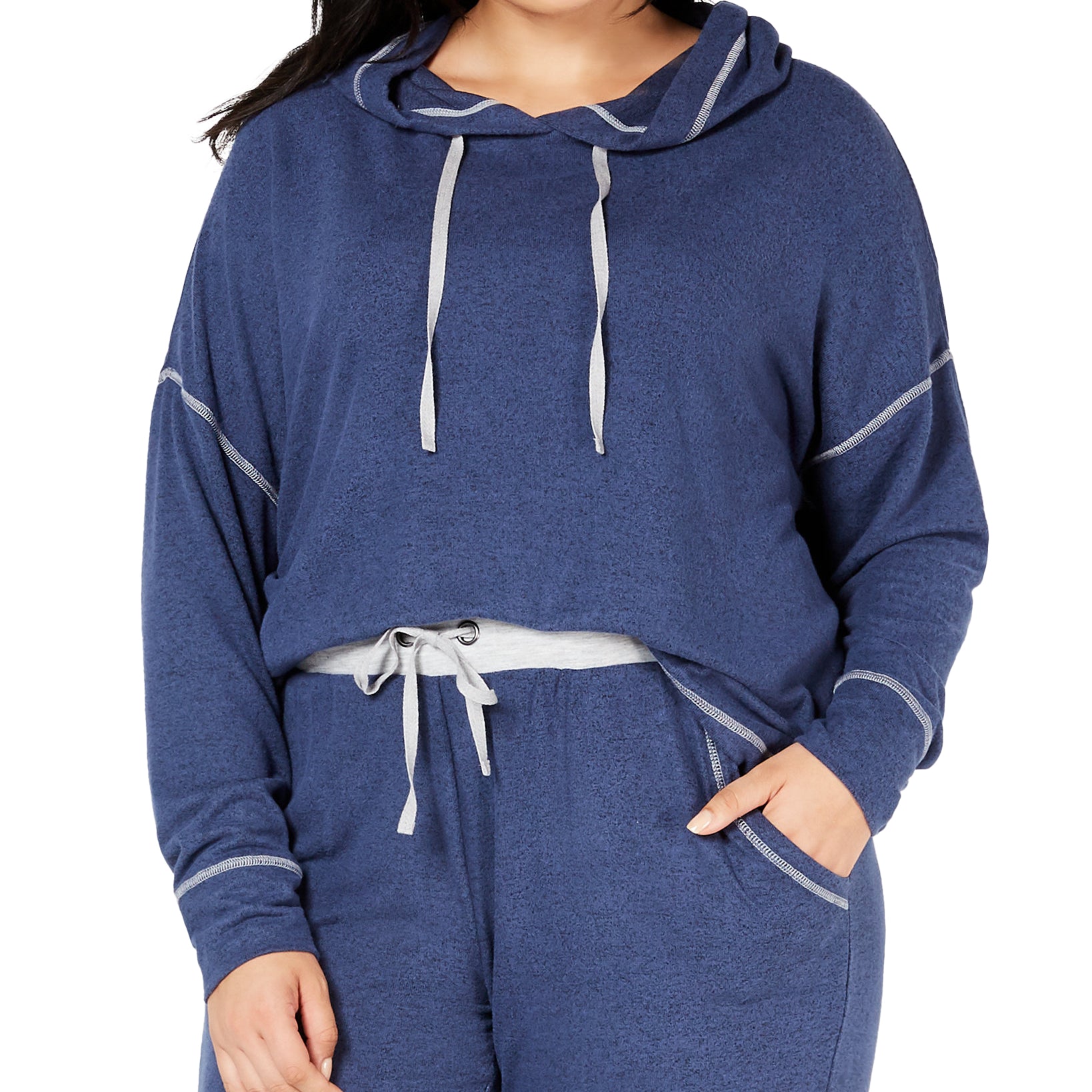 Alfani Women Plus Brushed Hacci Knit Hoodie Industrial Blue
