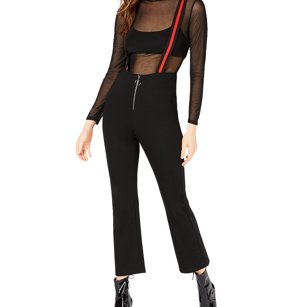 Waisted Women Striped Overalls Black