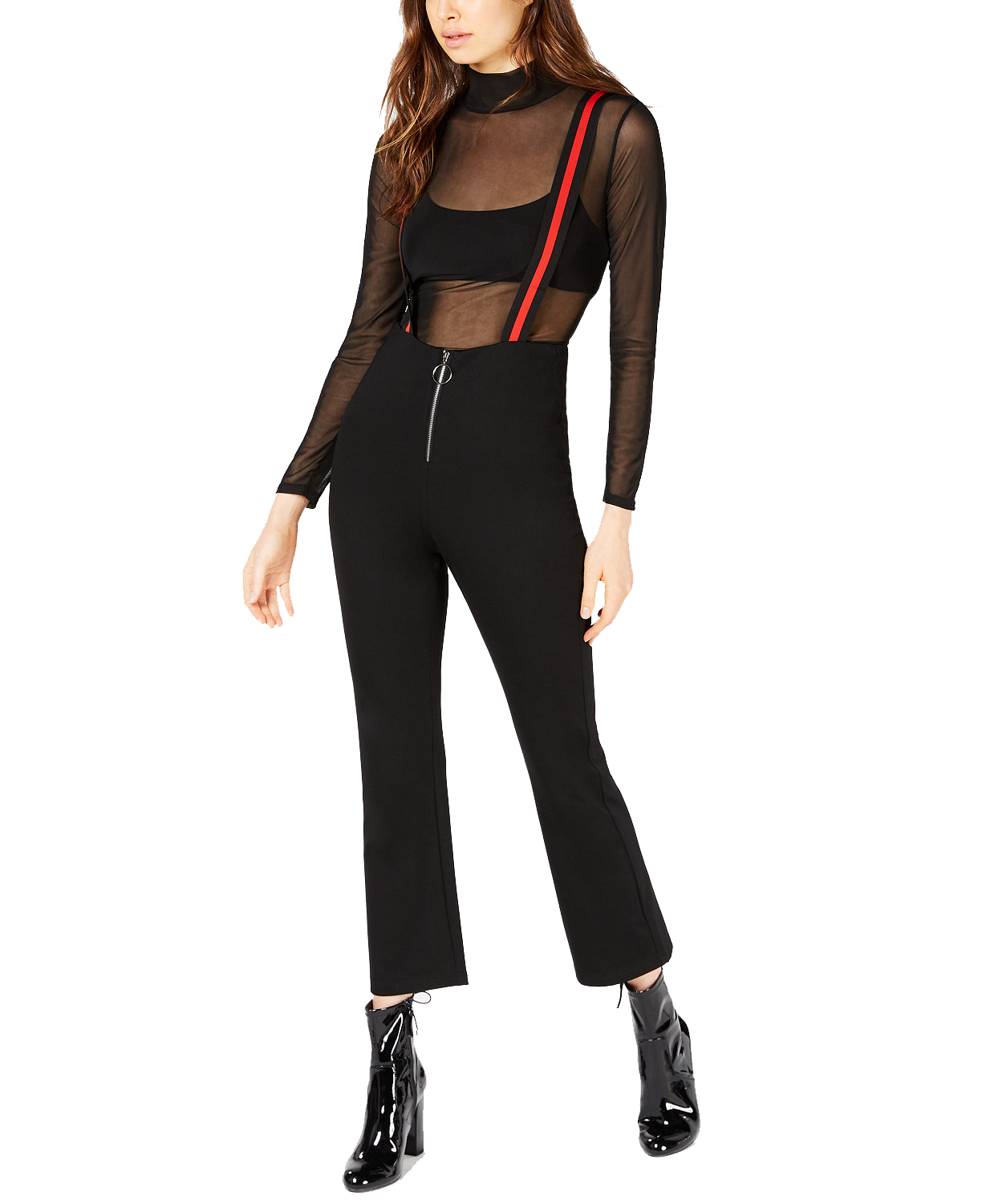 Waisted Women Striped Overalls Black