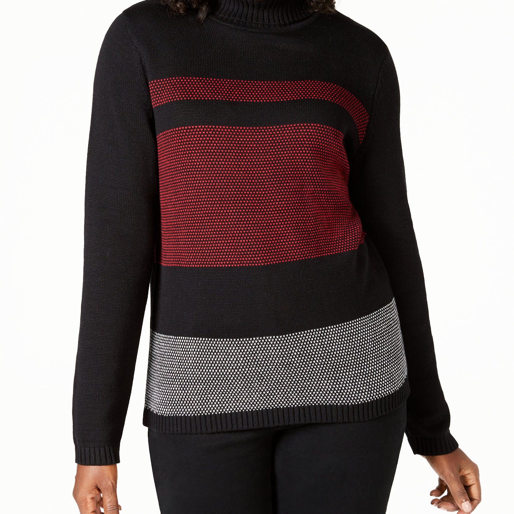 Karen Scott Women Birdseye Turtleneck Sweater New Red Combo