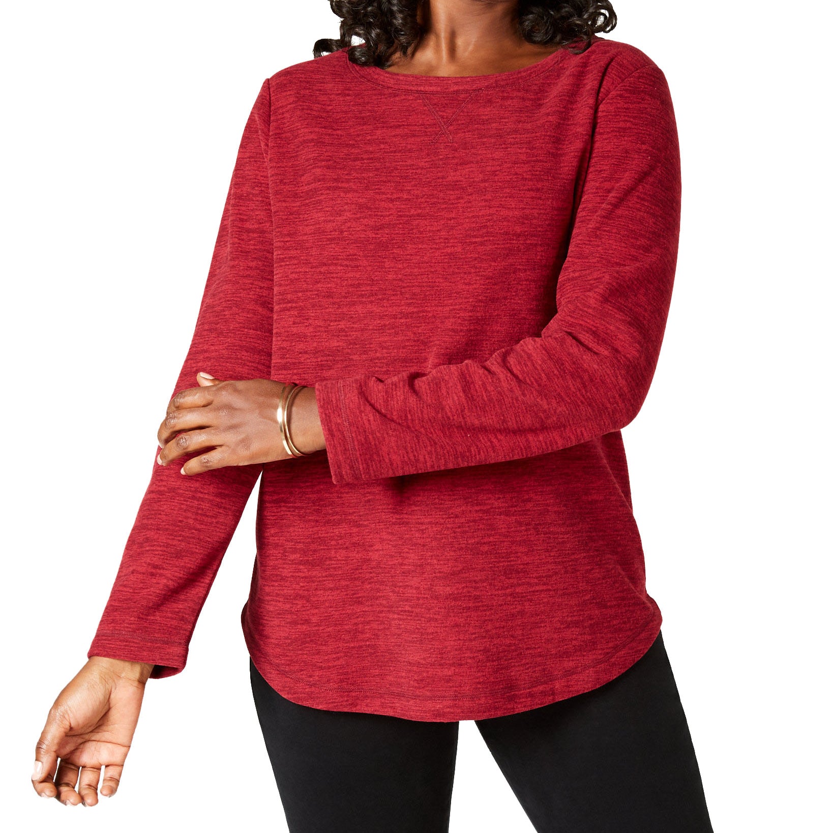 Karen Scott Women Petite Marled Sweatshirt Magenta Moon