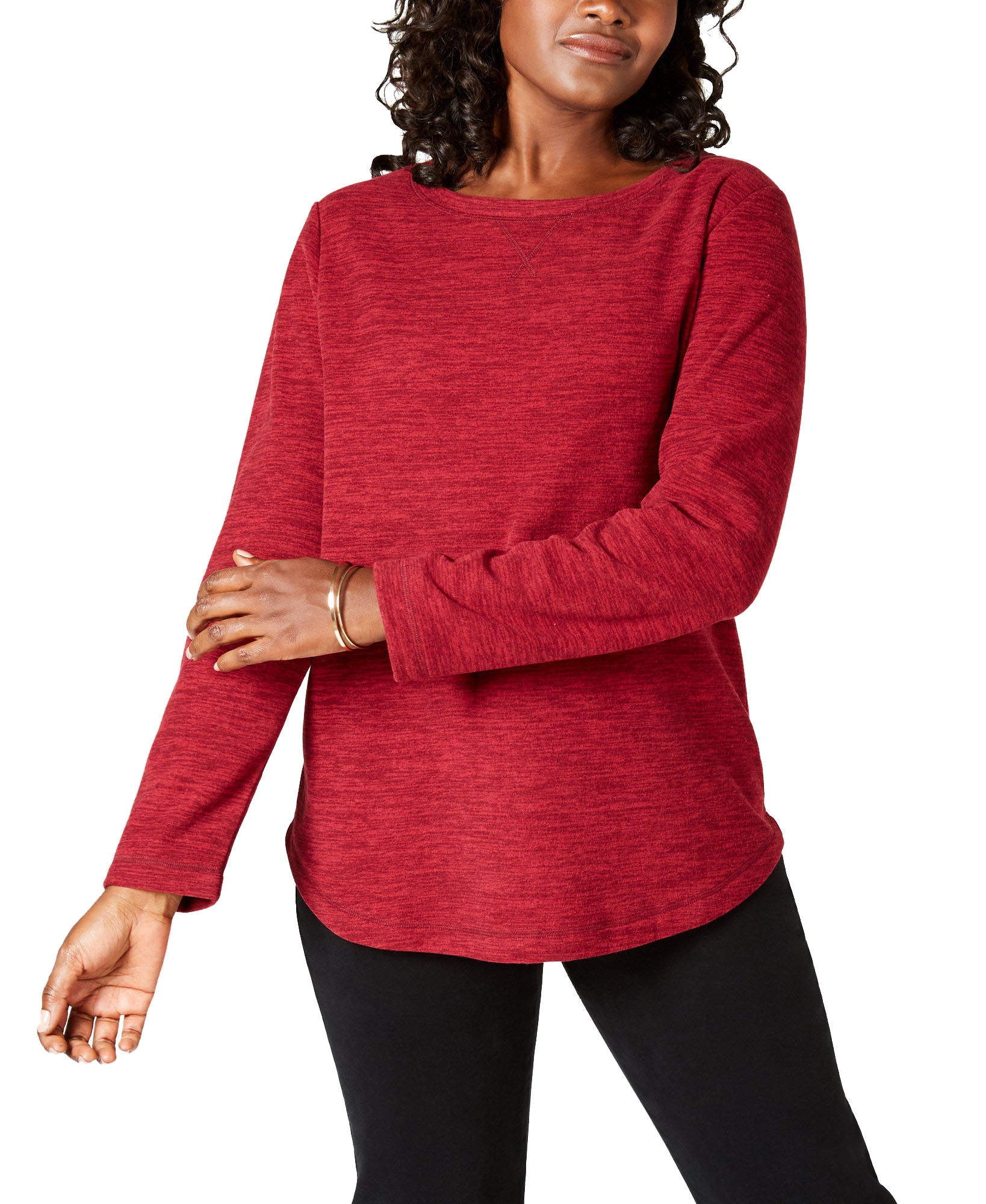 Karen Scott Women Petite Marled Sweatshirt Magenta Moon
