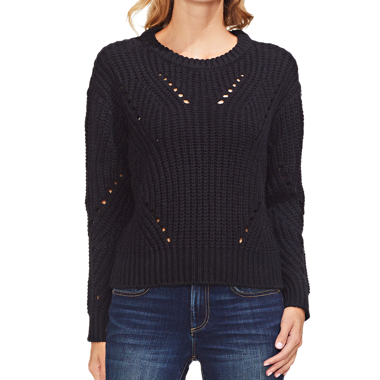 Vince Camuto Women Pointelle Accented Sweater Rich Black