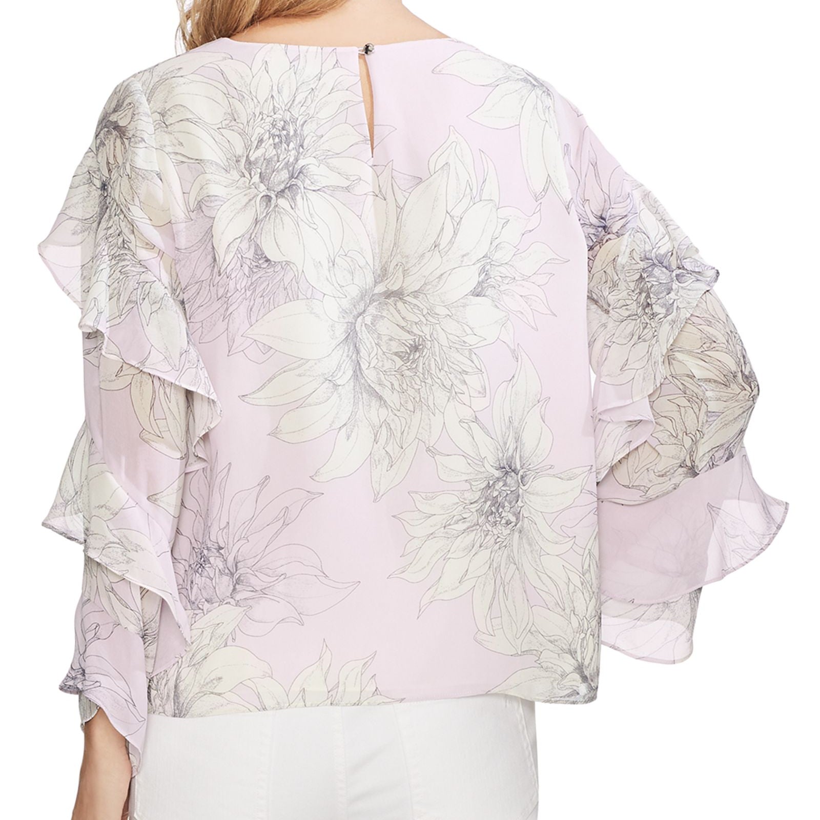 Vince Camuto Women Pagoda Blossoms Ruffled Sleeve Top