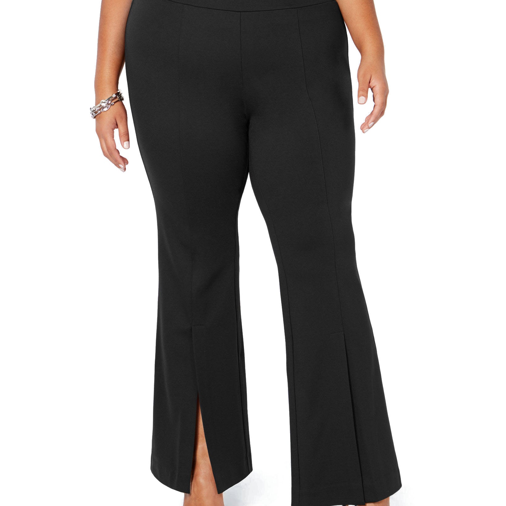 INC International Concepts Women Plus Ponté Knit Slit Front Pants Deep Black