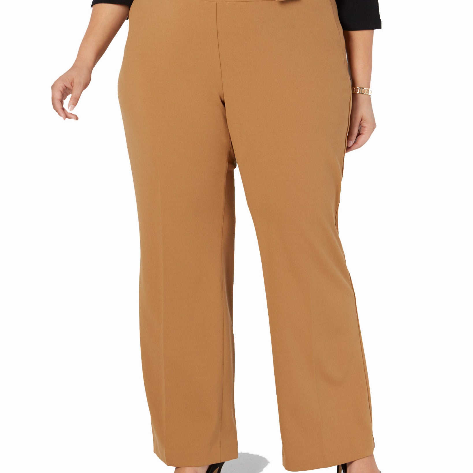 INC International Concepts Women Plus Grommet Detail Wide Leg Pants Camel