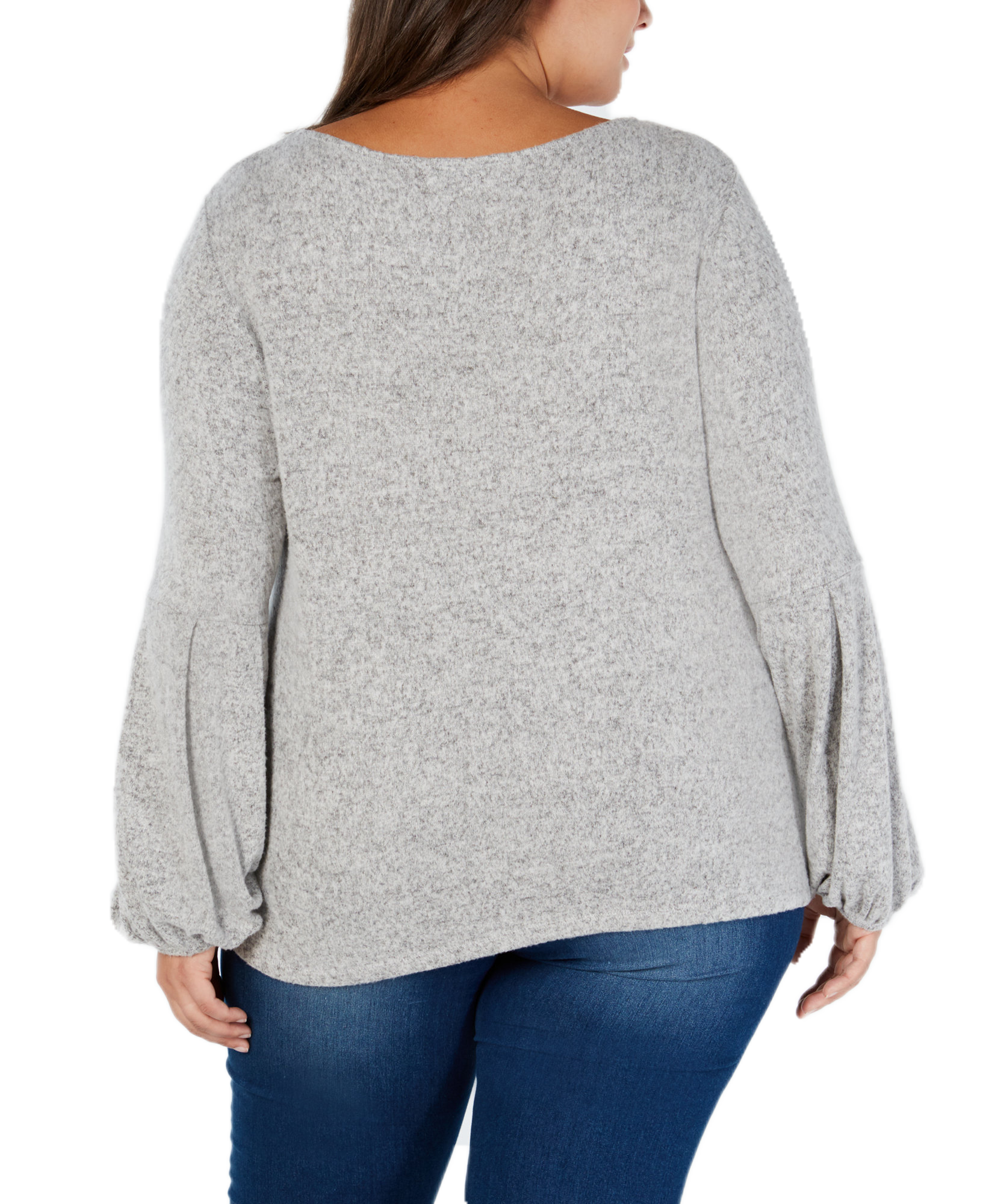 INC International Concepts Women Plus Pearl Embellished Puff Sleeve Sweater