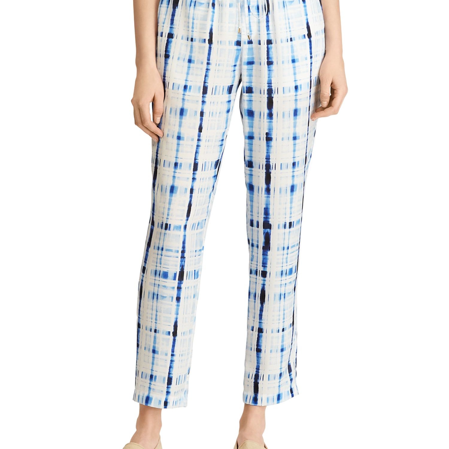 LAUREN Ralph Lauren Women Tie Dye Plaid Pants Blue Multi