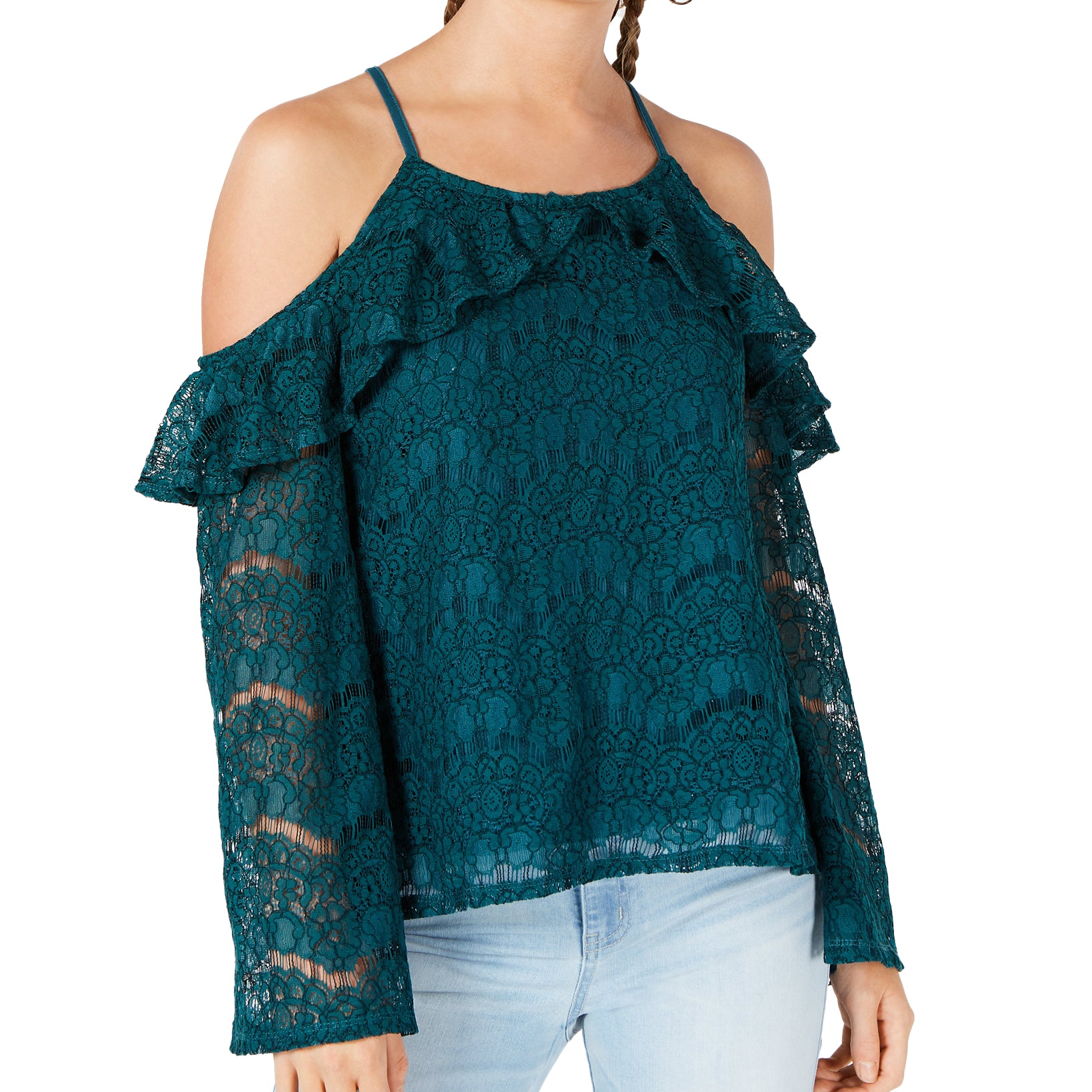 Ultra Flirt Lace Cold Shoulder Top Lake