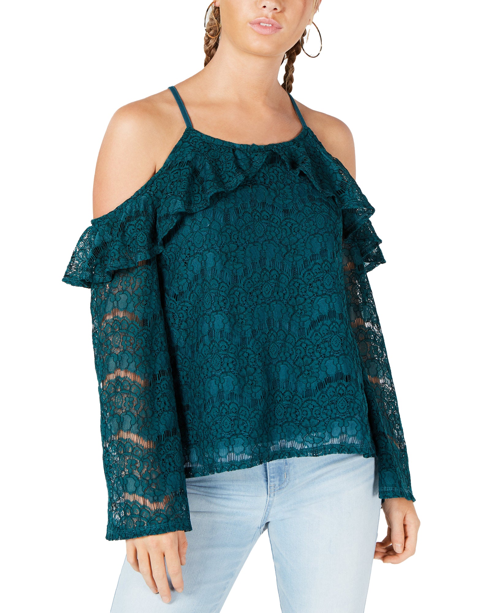 Ultra Flirt Lace Cold Shoulder Top Lake