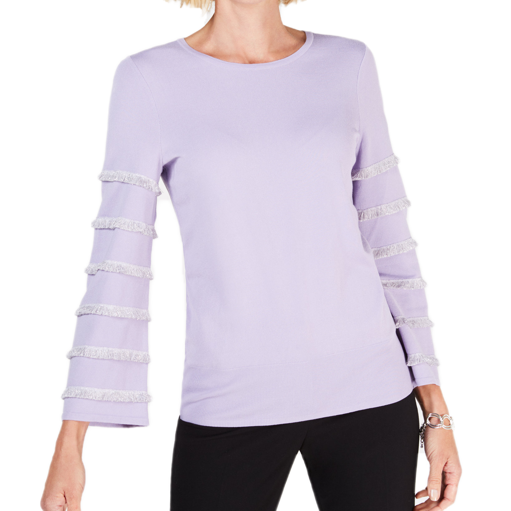 Alfani Women Tiered Fringe Pullover Modern Lilac