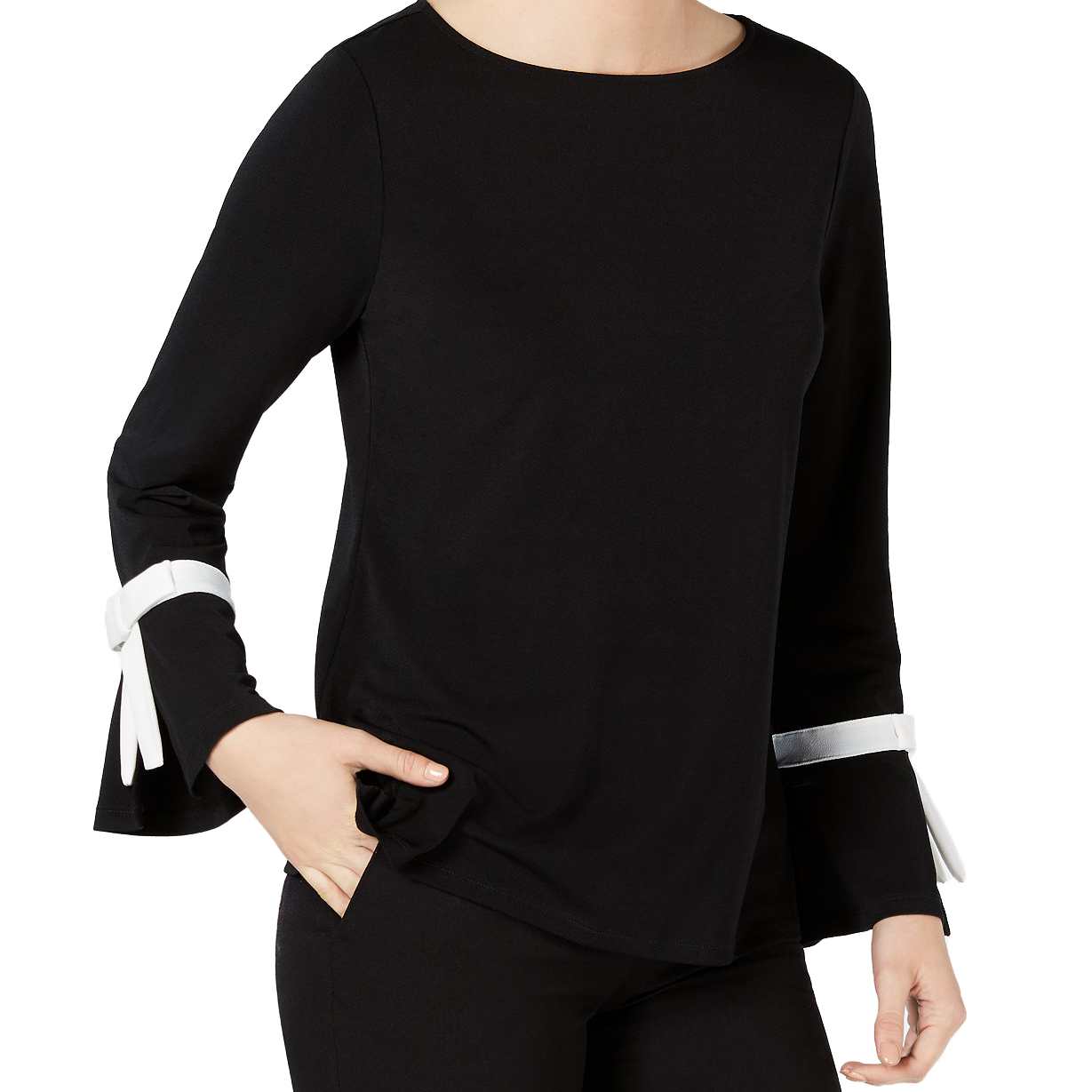 Charter Club Tie Sleeve Crêpe Top Deep Black
