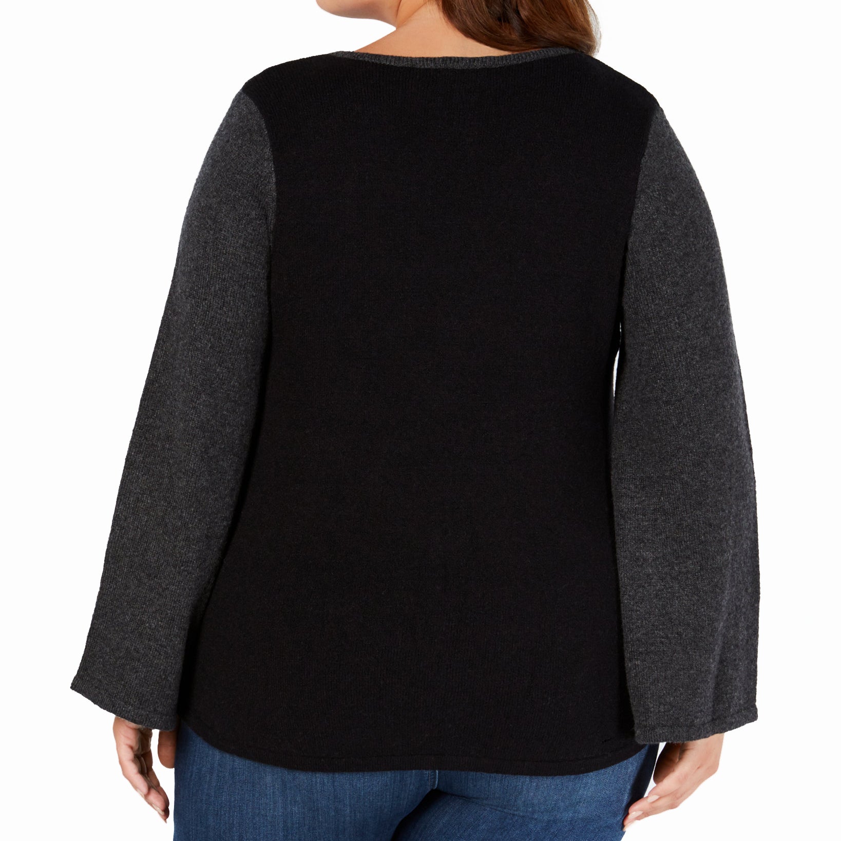 Style & Co Women Plus V Neck Mixed Stitch Sweater