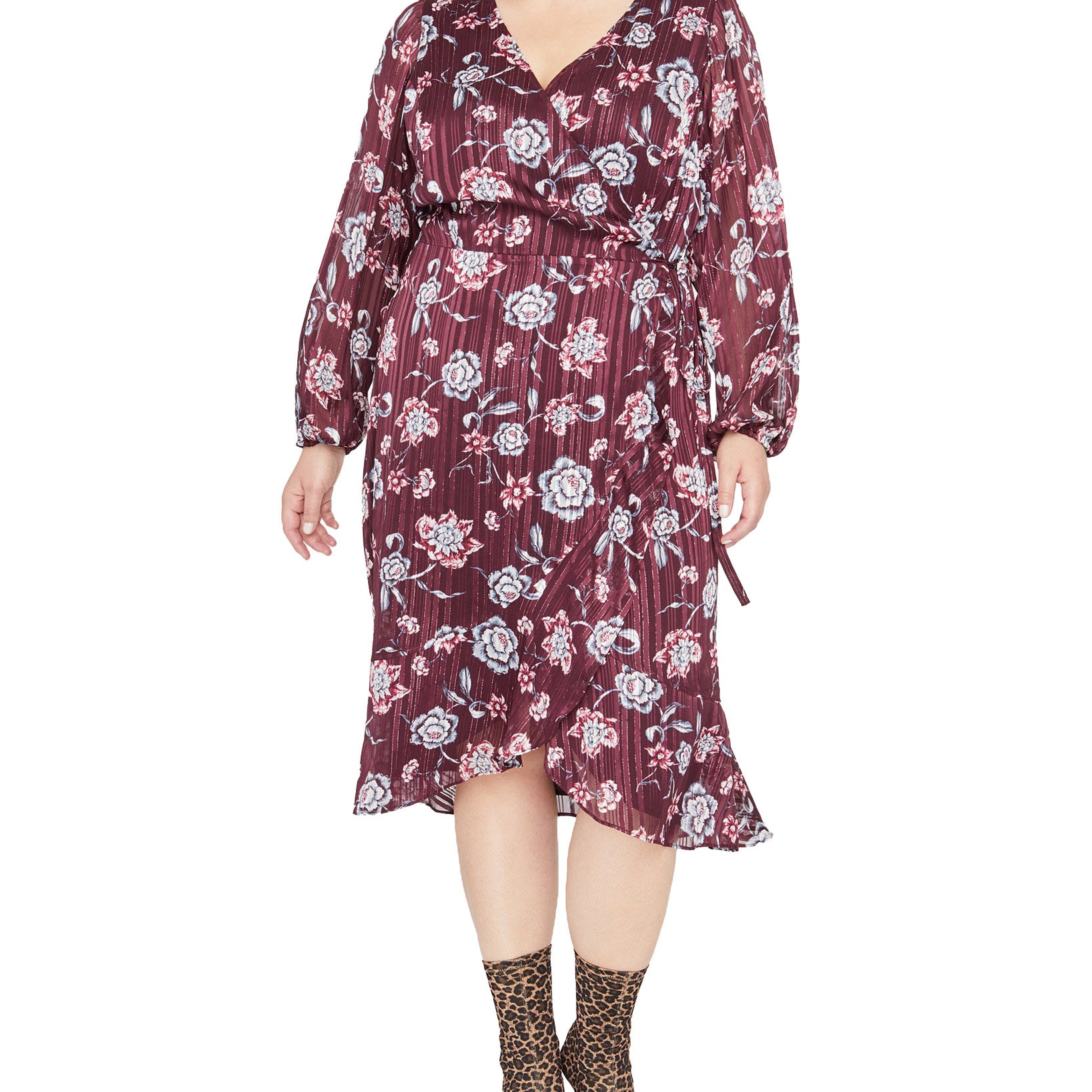 RACHEL Rachel Roy Women Plus Trendy Floral Print Wrap Dress Royal Orchid Combo