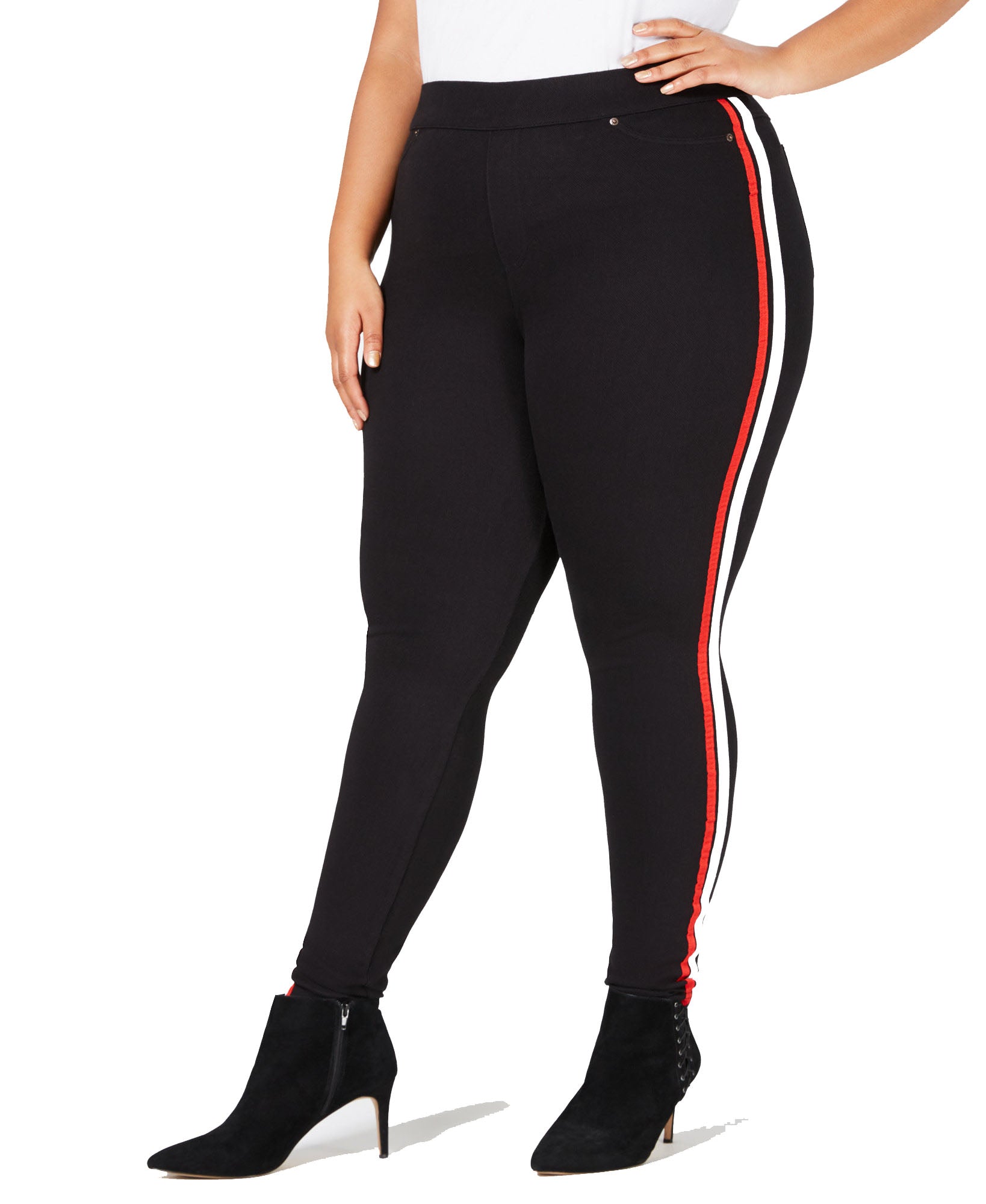 Hue Plus Racer Stripe Original Denim Leggings Black