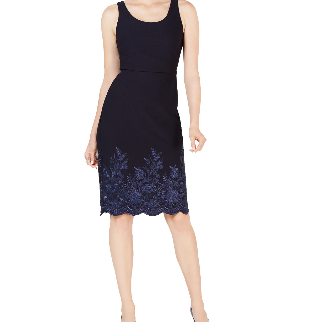 Betsey Johnson Women Embroidered Scuba Dress Navy