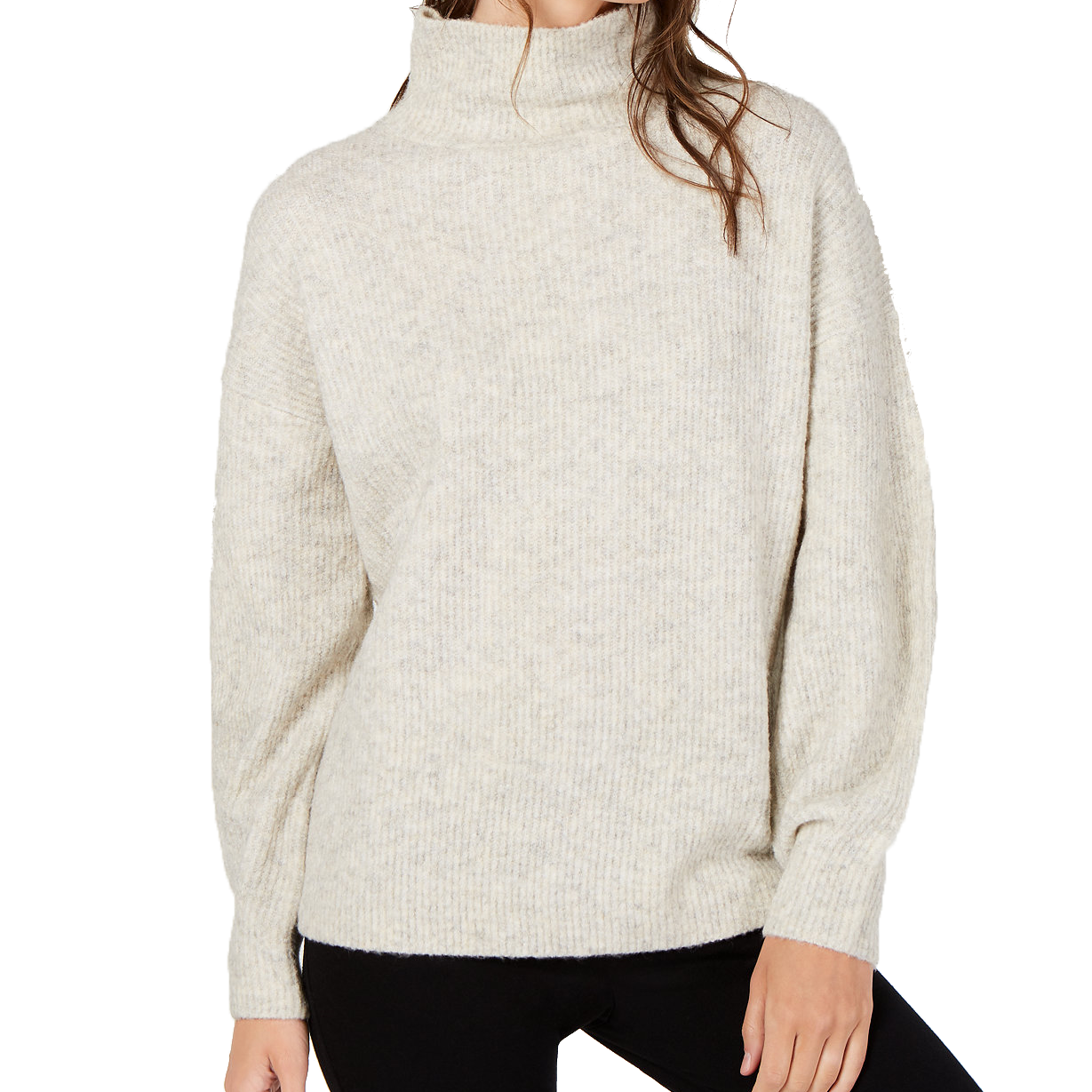 French Connection Women Urban Flossy Ribbed Knit Sweater Oatmeal