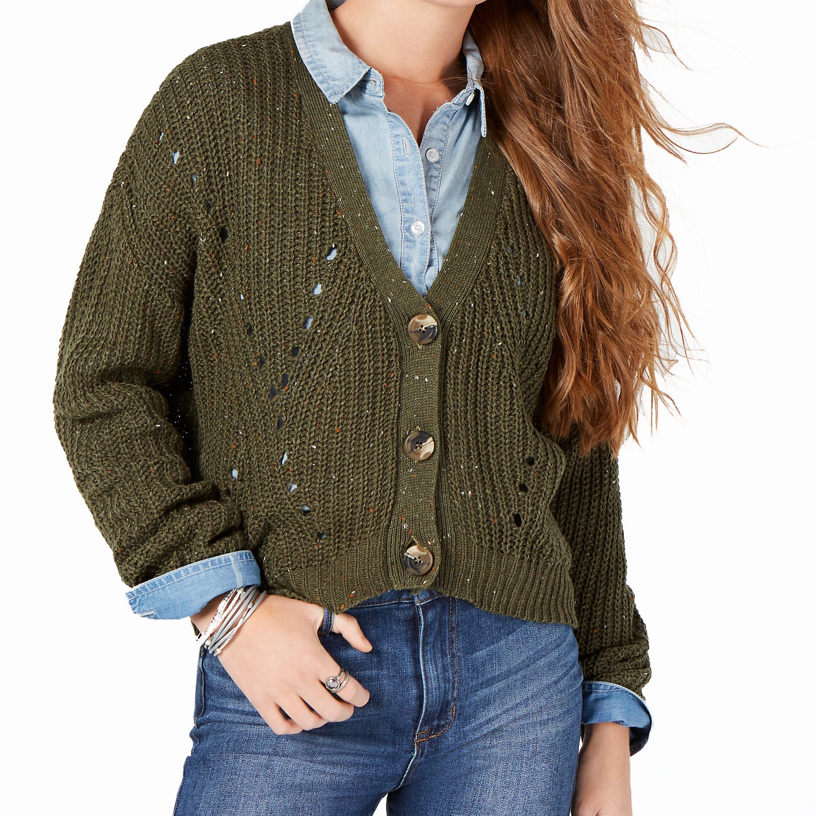 Ultra Flirt Cropped Cardigan Sweater Grape Leaf