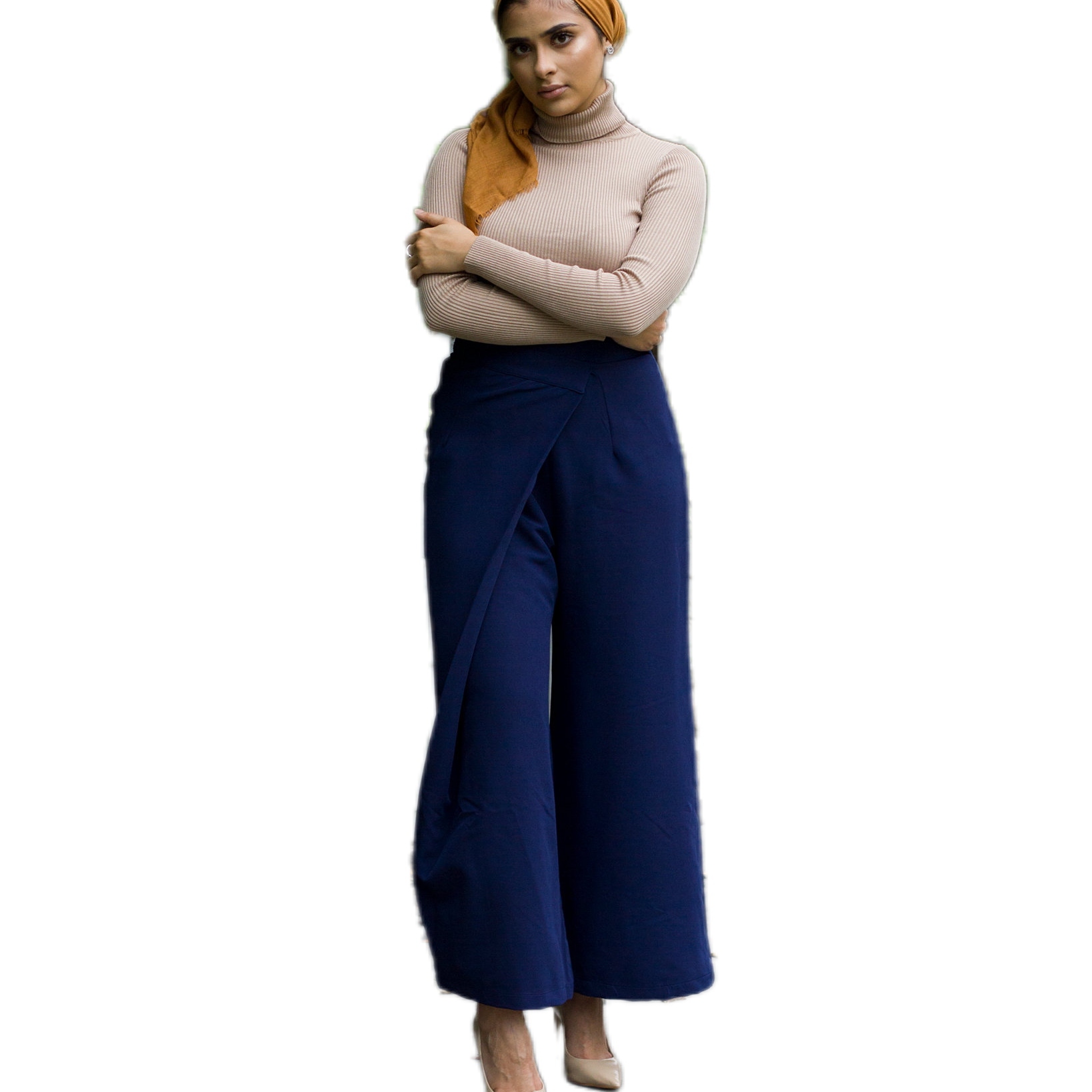 Verona Collection Women High Waist Wrap Modest Pants Navy