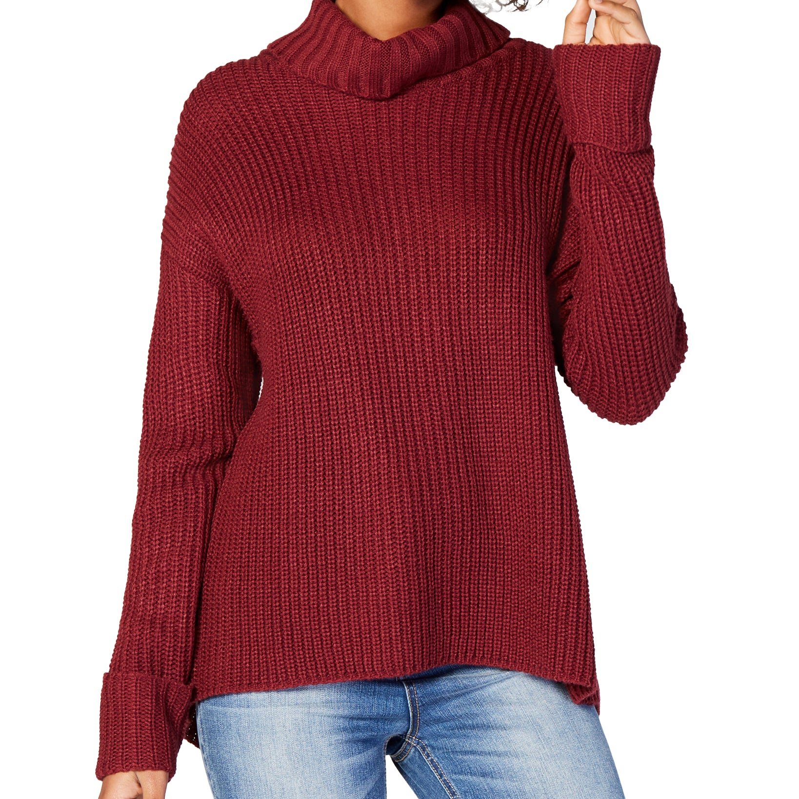 American Rag Lace Up Turtleneck Sweater Zinfandel