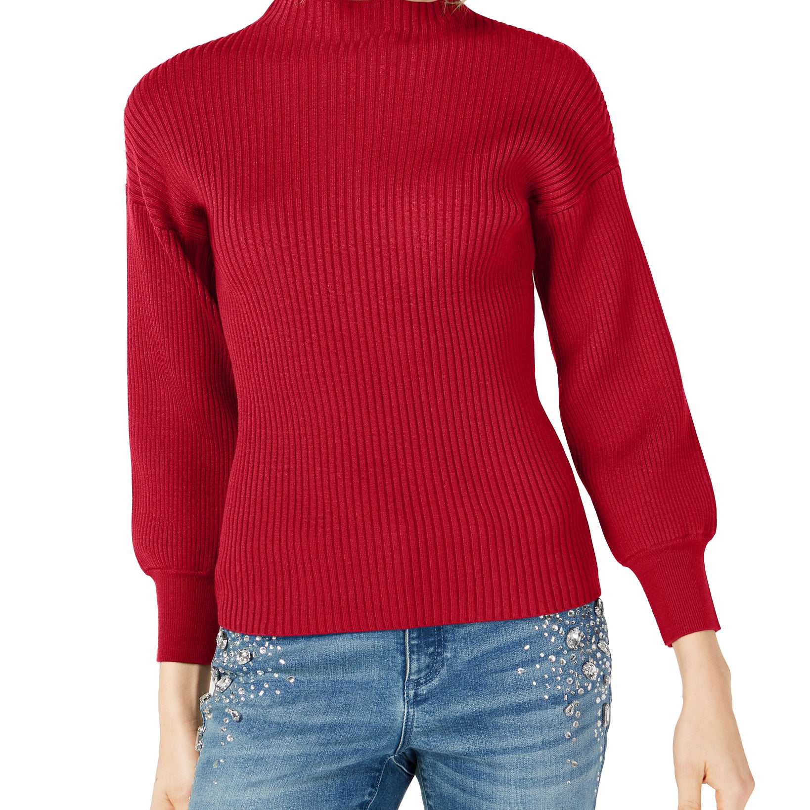 INC International Concepts Women Volume Sleeve Ribbed Sweater