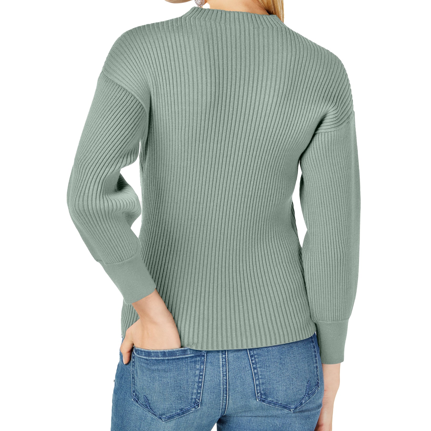 INC International Concepts Women Volume Sleeve Ribbed Sweater