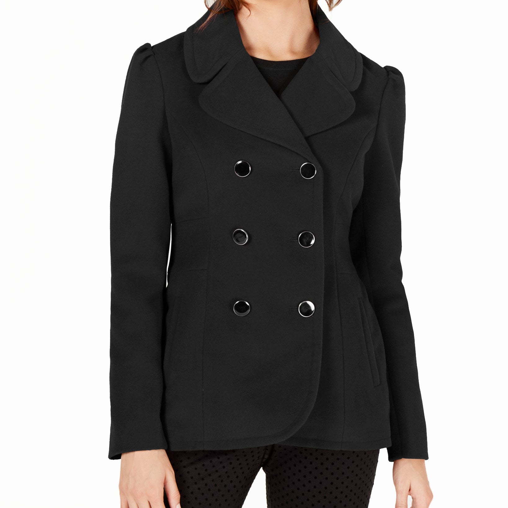 Maison Jules Women Double Breasted Peacoat Black
