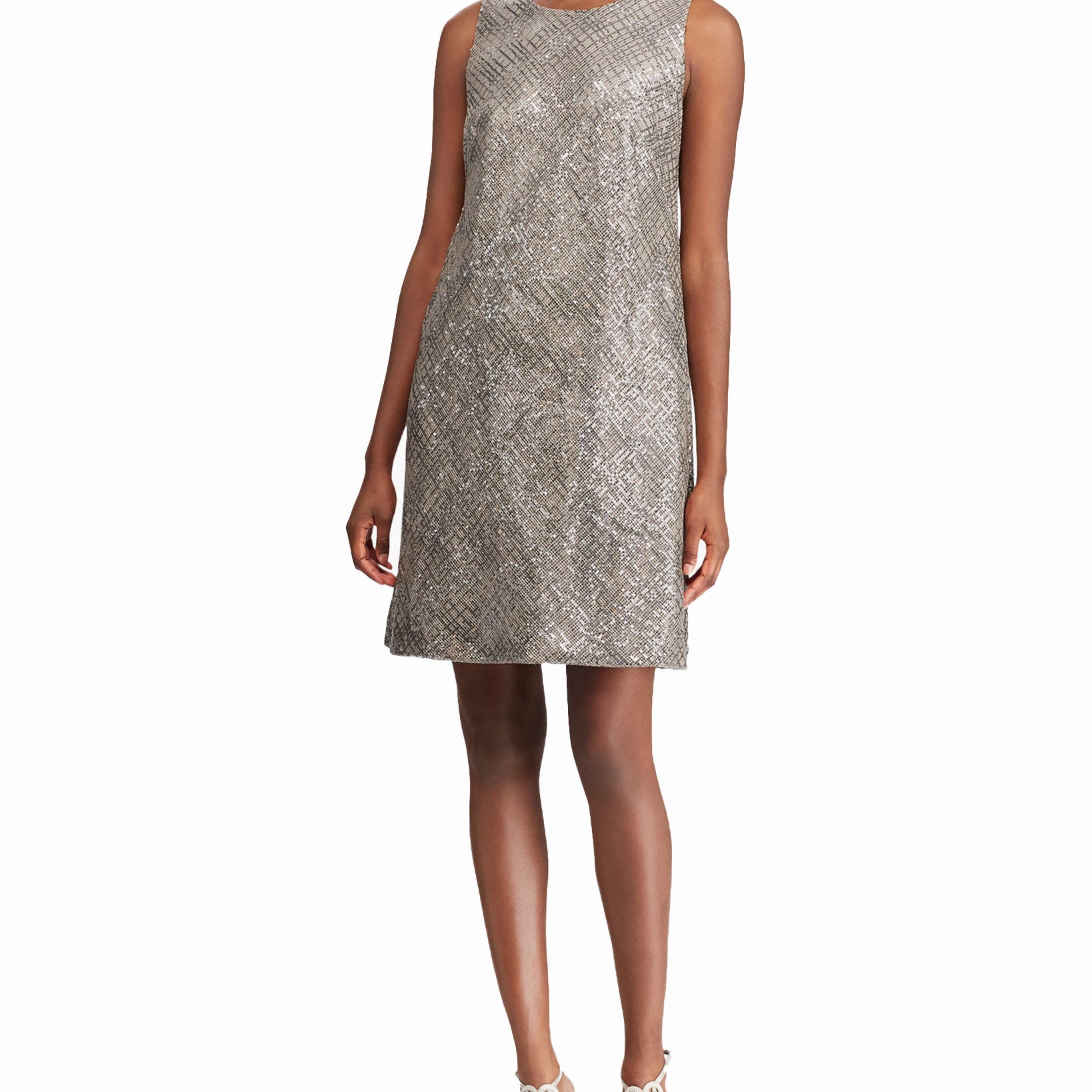 Lauren Ralph Lauren Women Sequin Sleeveless Dress Classical Taupe