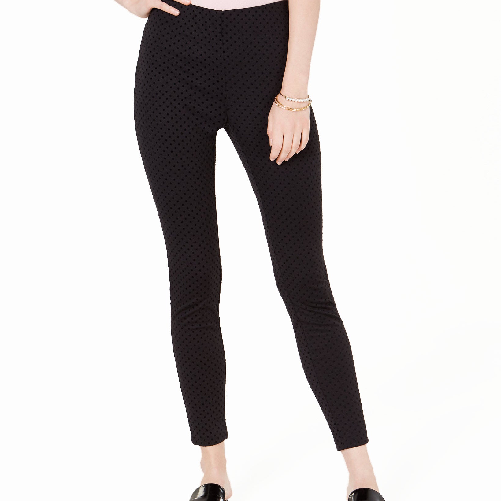 Maison Jules Women Flocked Dotted Skinny Pants Flocked Dot