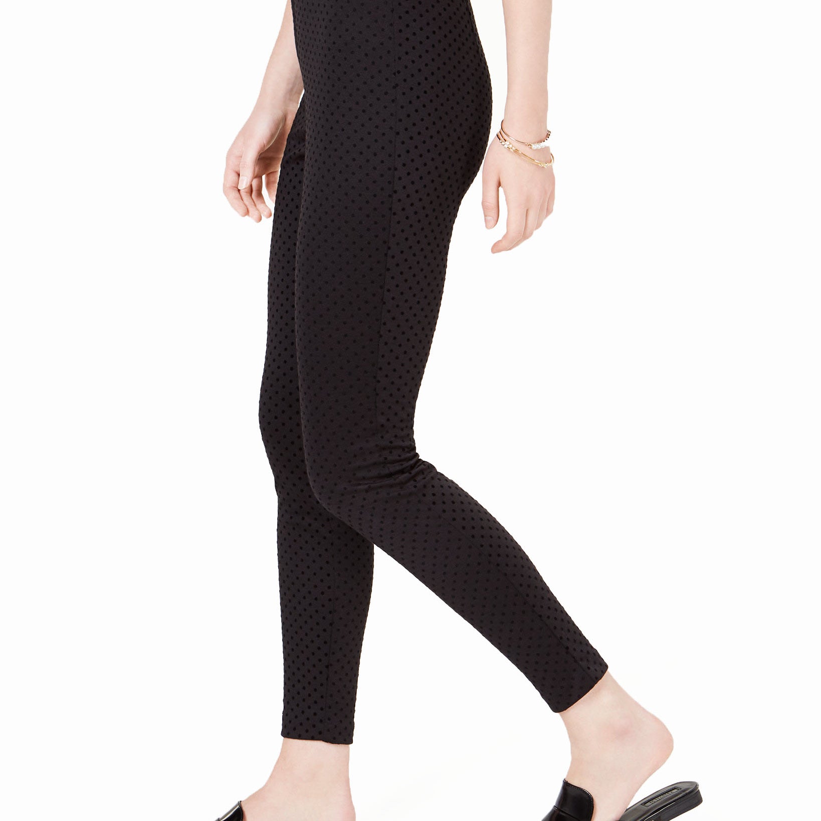 Maison Jules Women Flocked Dotted Skinny Pants