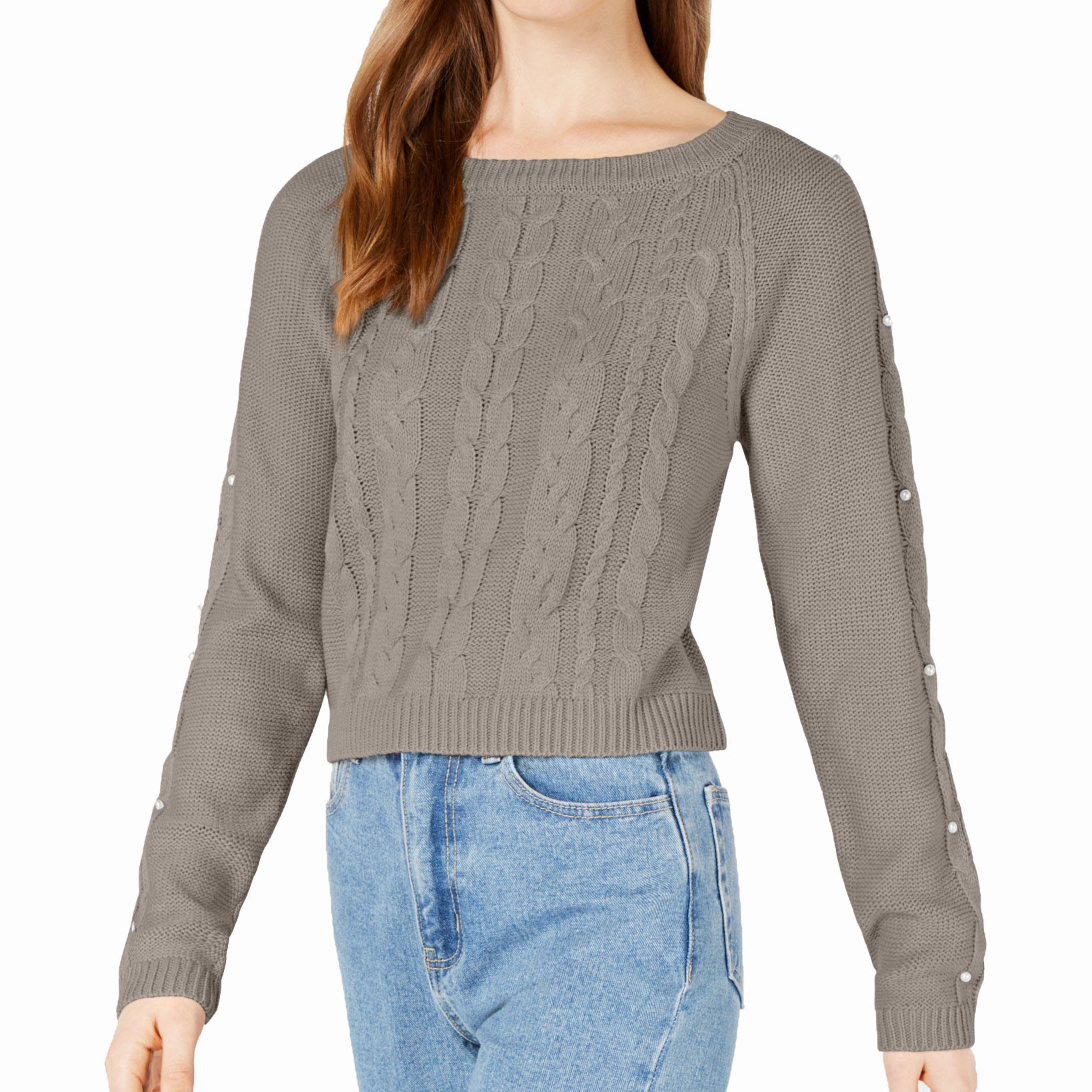 Freshman Embellished Cropped Sweater Heather Grey Combo