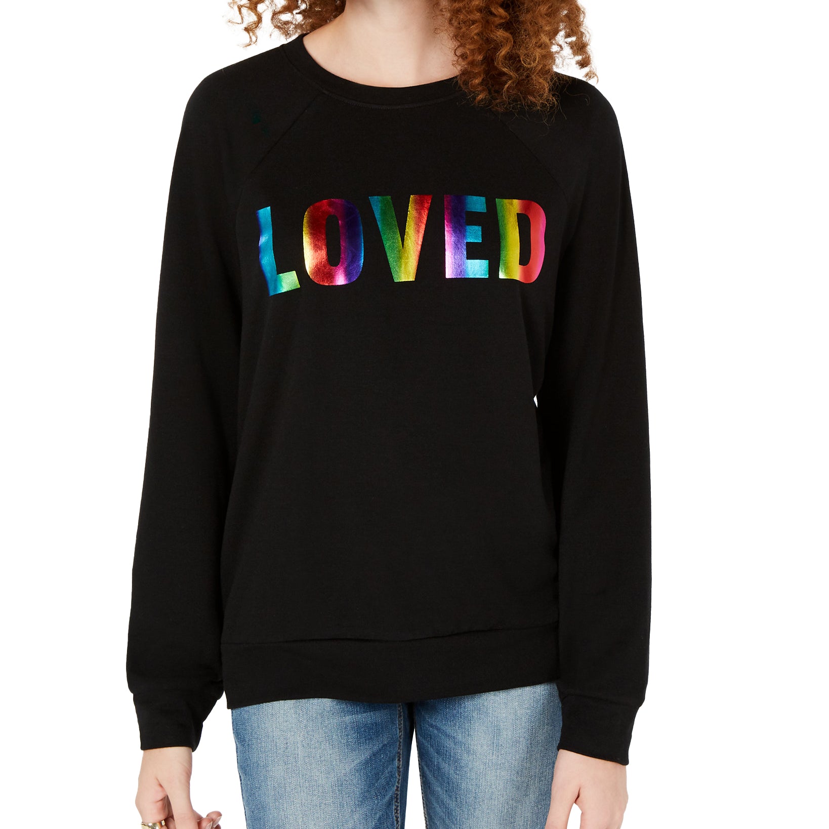 Rebellious One Loved Graphic Print Top Black