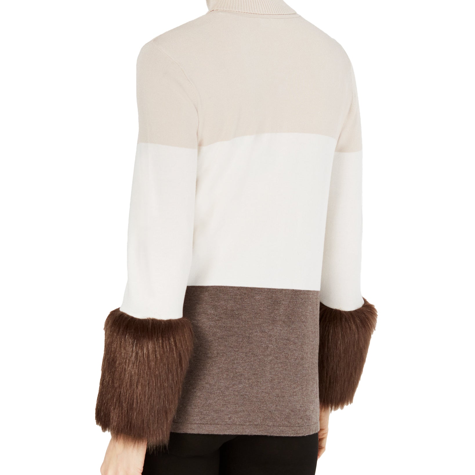 Alfani Women Colorblock Faux Fur Cuff Sweater