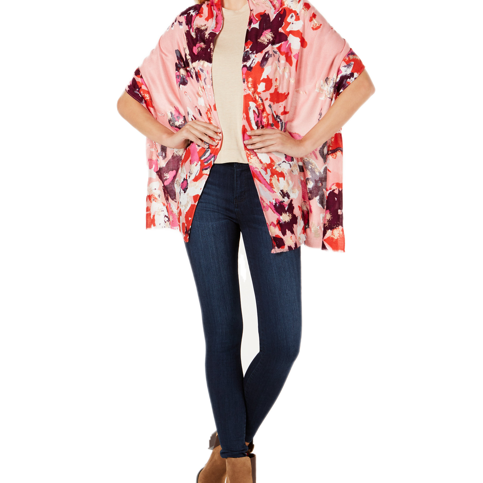 INC International Concepts Women Abstract Floral Super Soft Wrap Coral