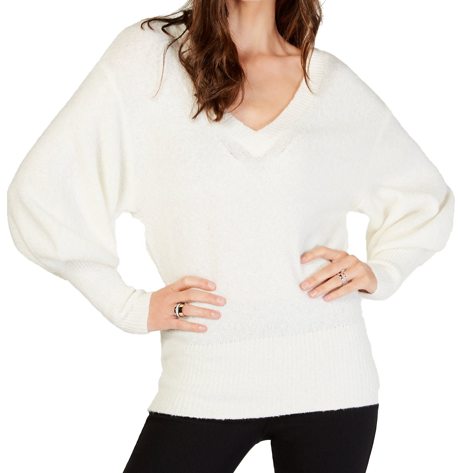 MICHAEL Michael Kors Women Bishop Sleeve Banded Hem Sweater Bone