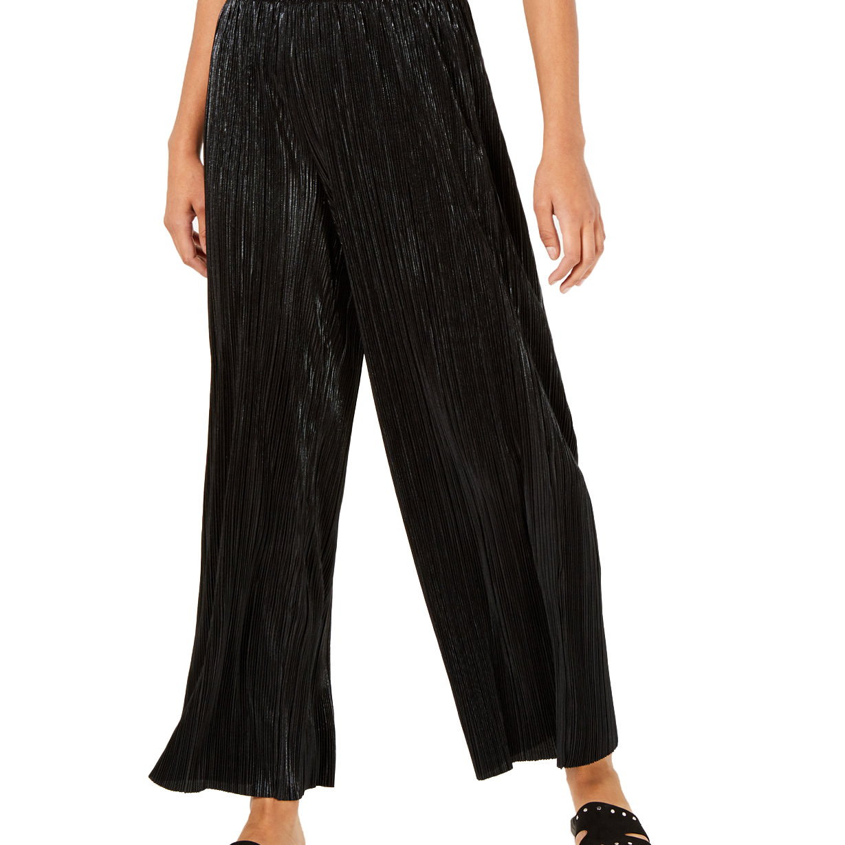 Be Bop Women Pleated Metallic Pants Black