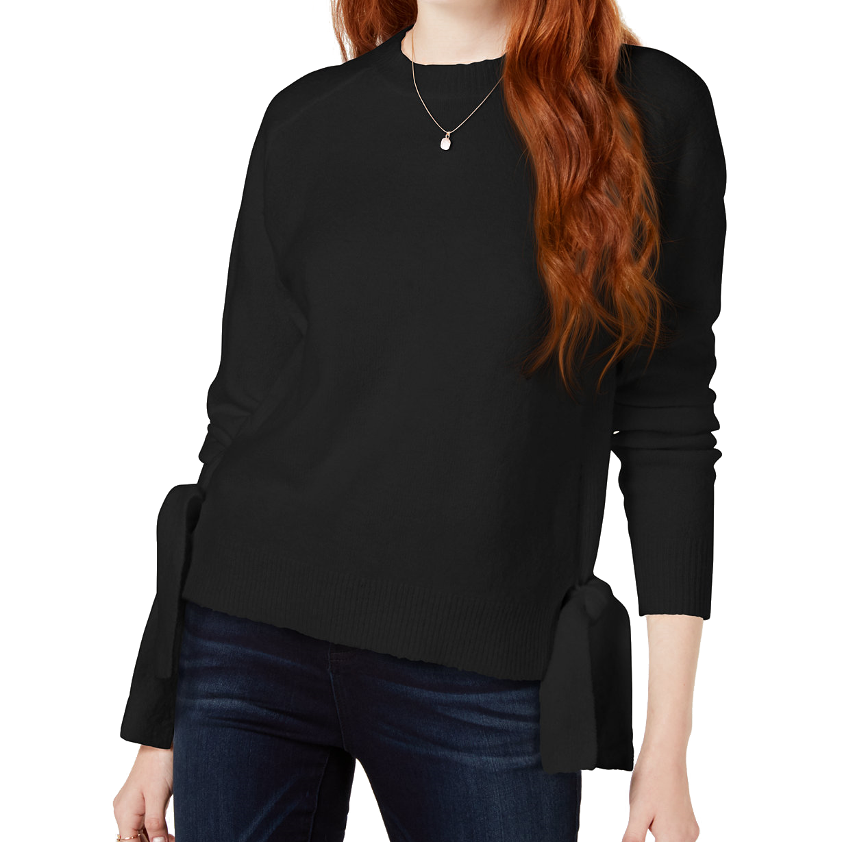 Hooked Up by IOT Women Tie Hem Sweater Black