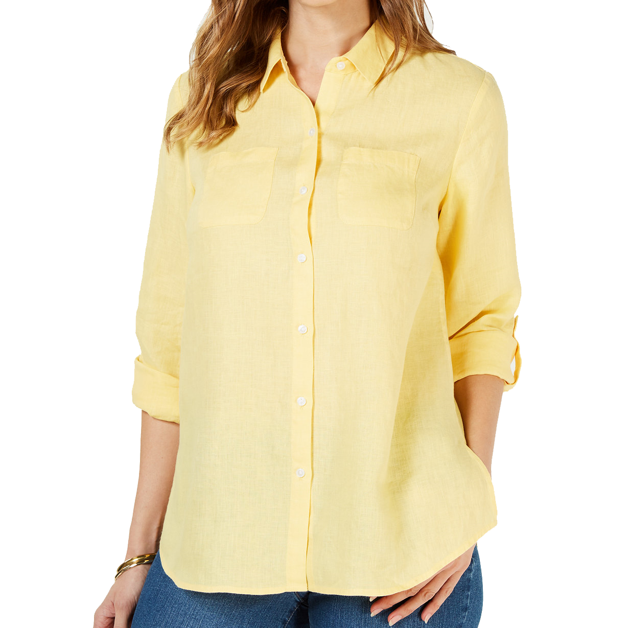 Charter-Club-Women-Petite-Linen-Button-Front-Shirt-Lemon-Spritz