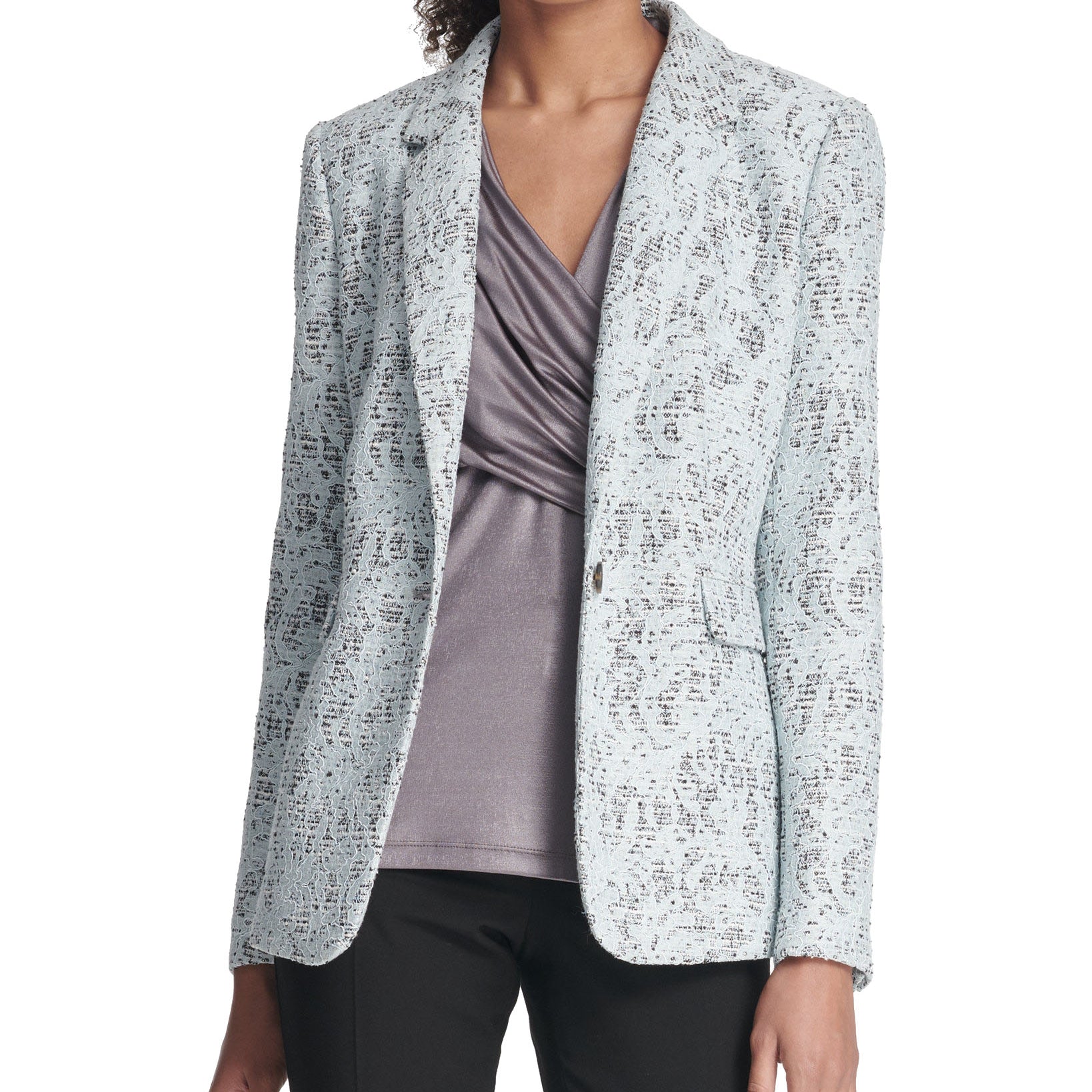DKNY Women Bonded Lace One Button Jacket Skyline Blue Sky