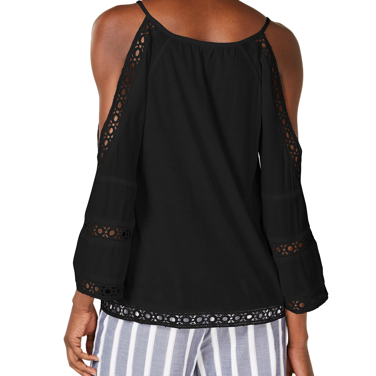 INC International Concepts Women Crocheted Cold Shoulder Peasant Top