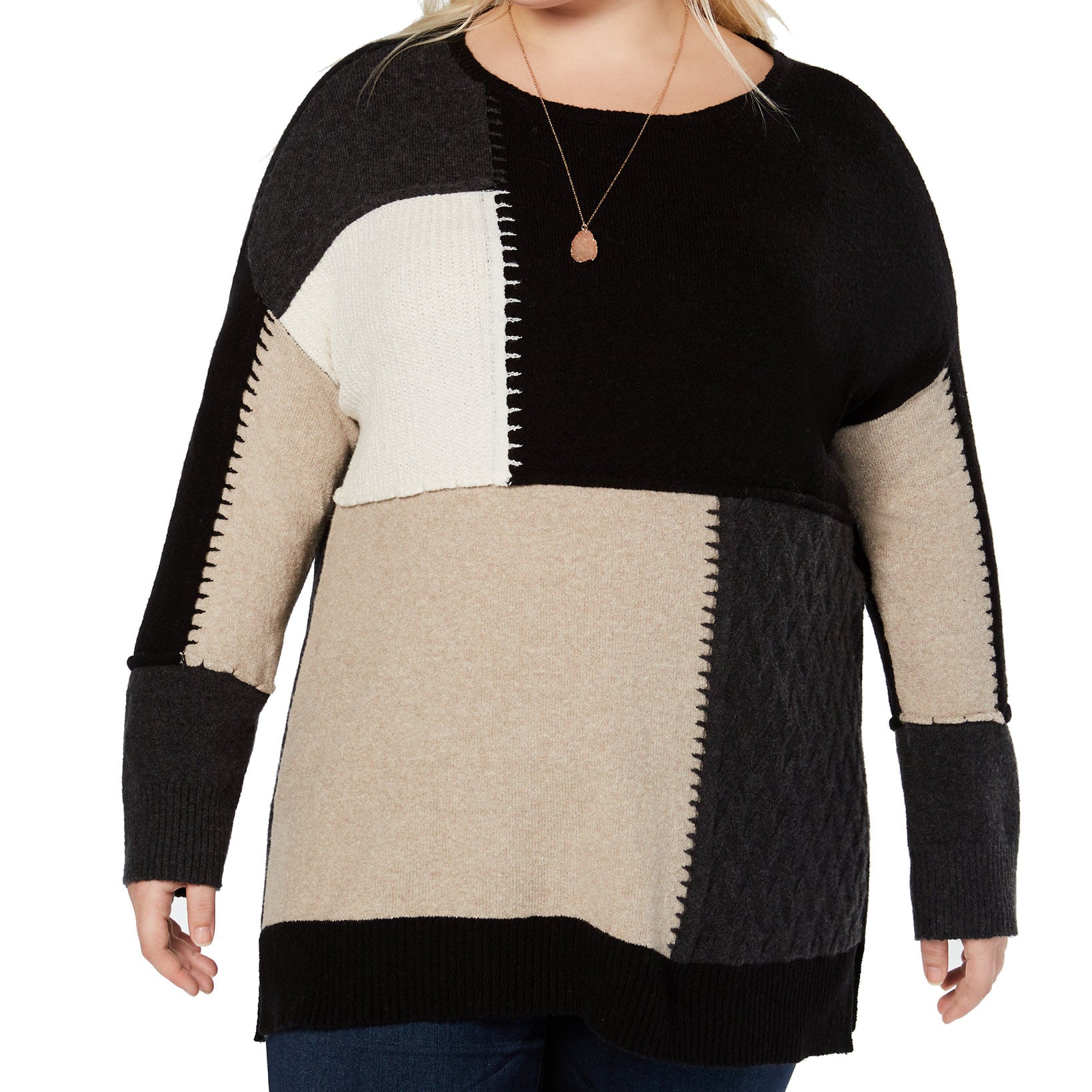 Style & Co Women Plus Colorblock Tunic Sweater Hammock Heather Combo