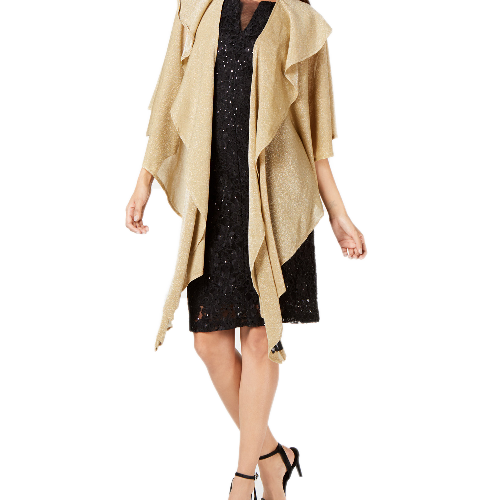 Cejon Women Double Draped Sparkle Knit Wrap Gold