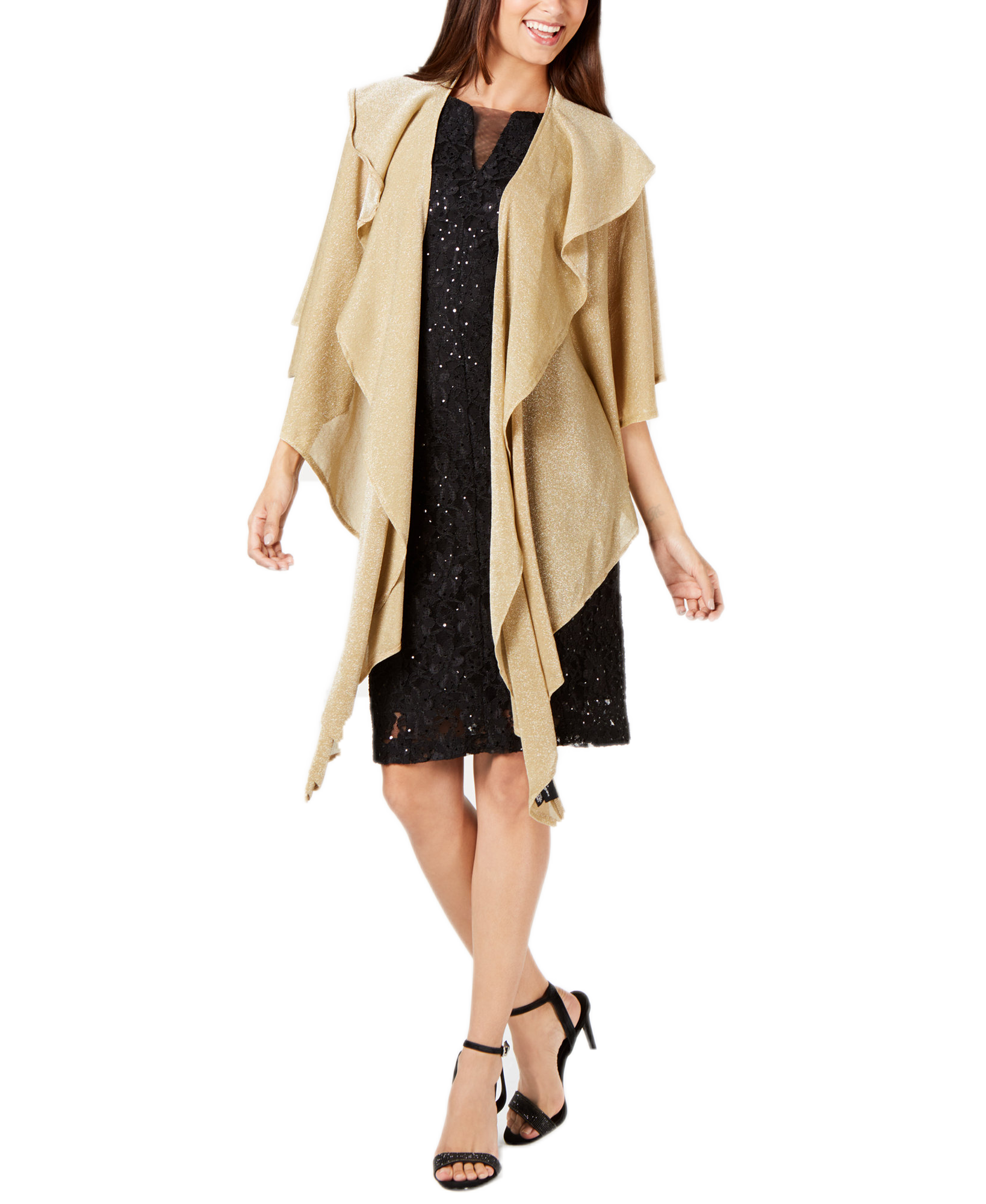 Cejon Women Double Draped Sparkle Knit Wrap Gold