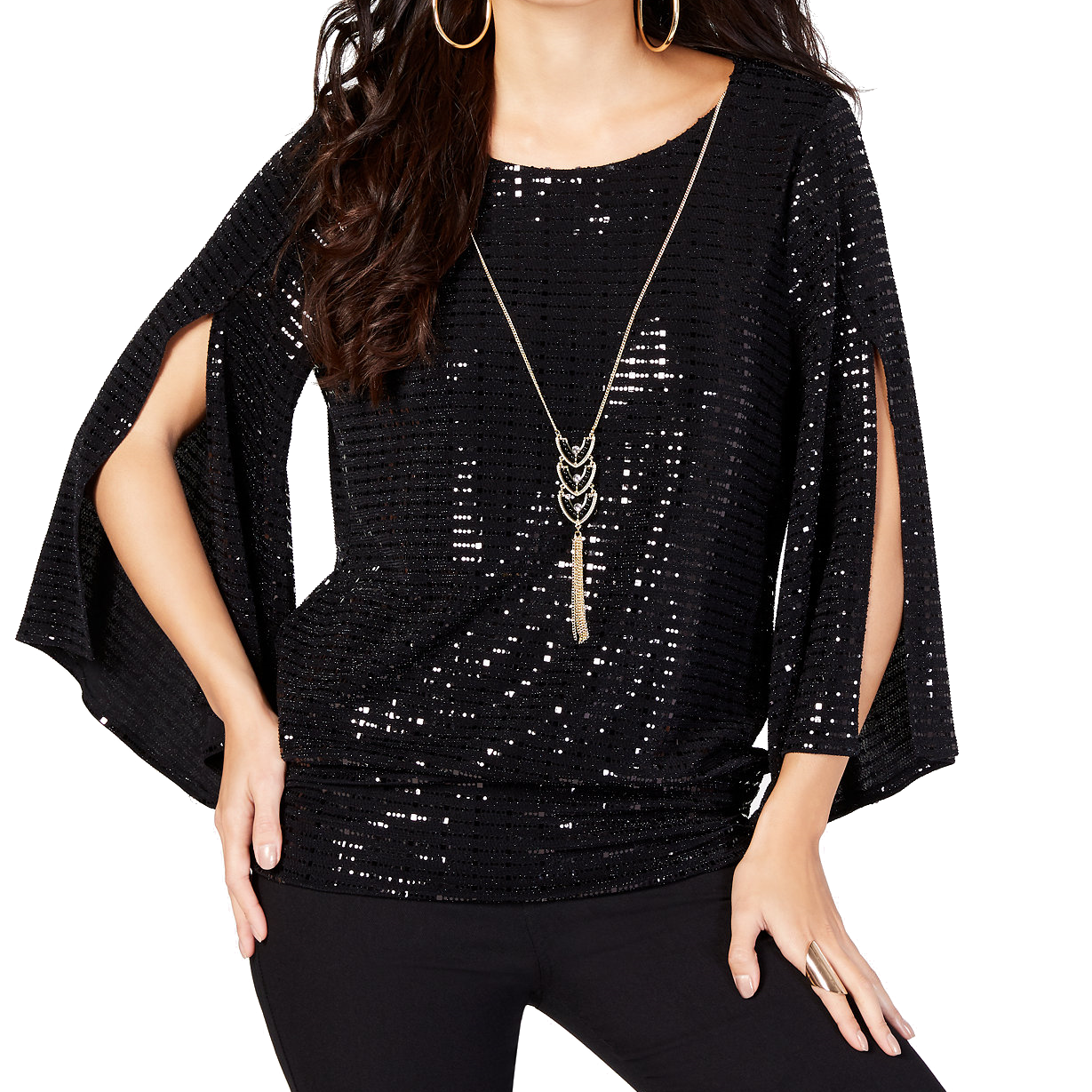 Thalia Sodi Sequined Necklace Top Deep Black