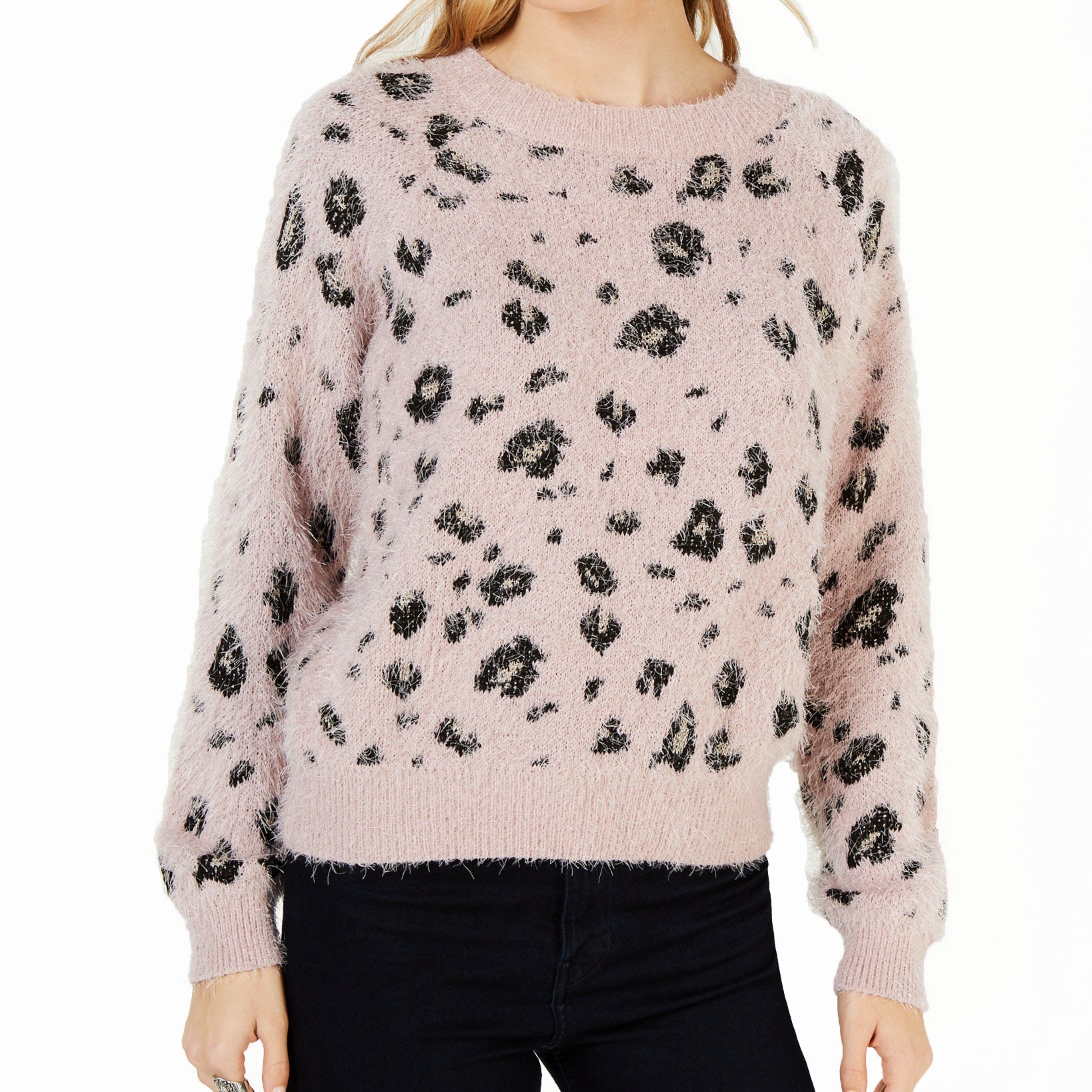 Freshman Printed Fuzzy Pullover Sweater Burnihsed Lilac Combo