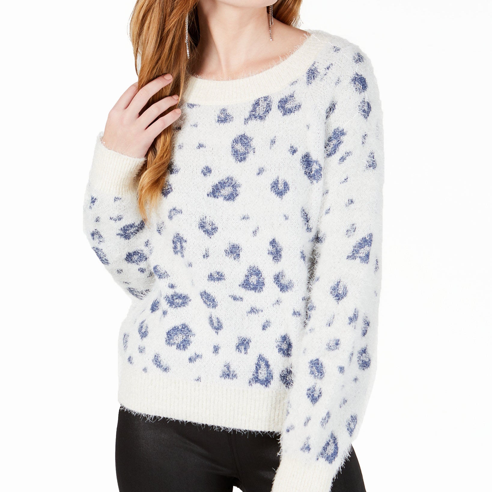 Freshman Printed Fuzzy Pullover Sweater Pristine Combo